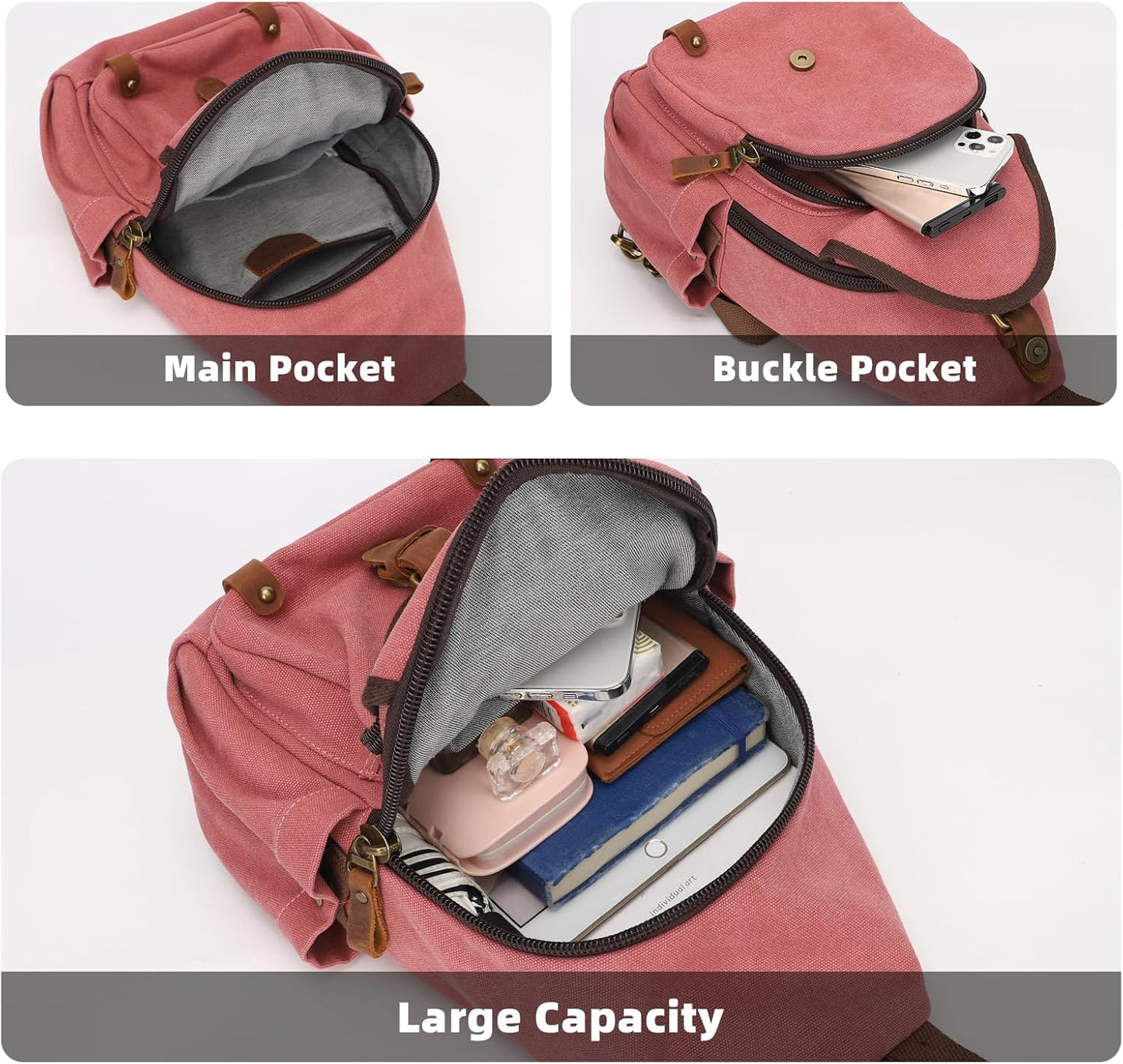 KouLi Buir Canvas Sling bag,Small Crossbody Backpack,Convertible Chest Bag Casual Daypack For Outdoor Cycling Hiking Travel