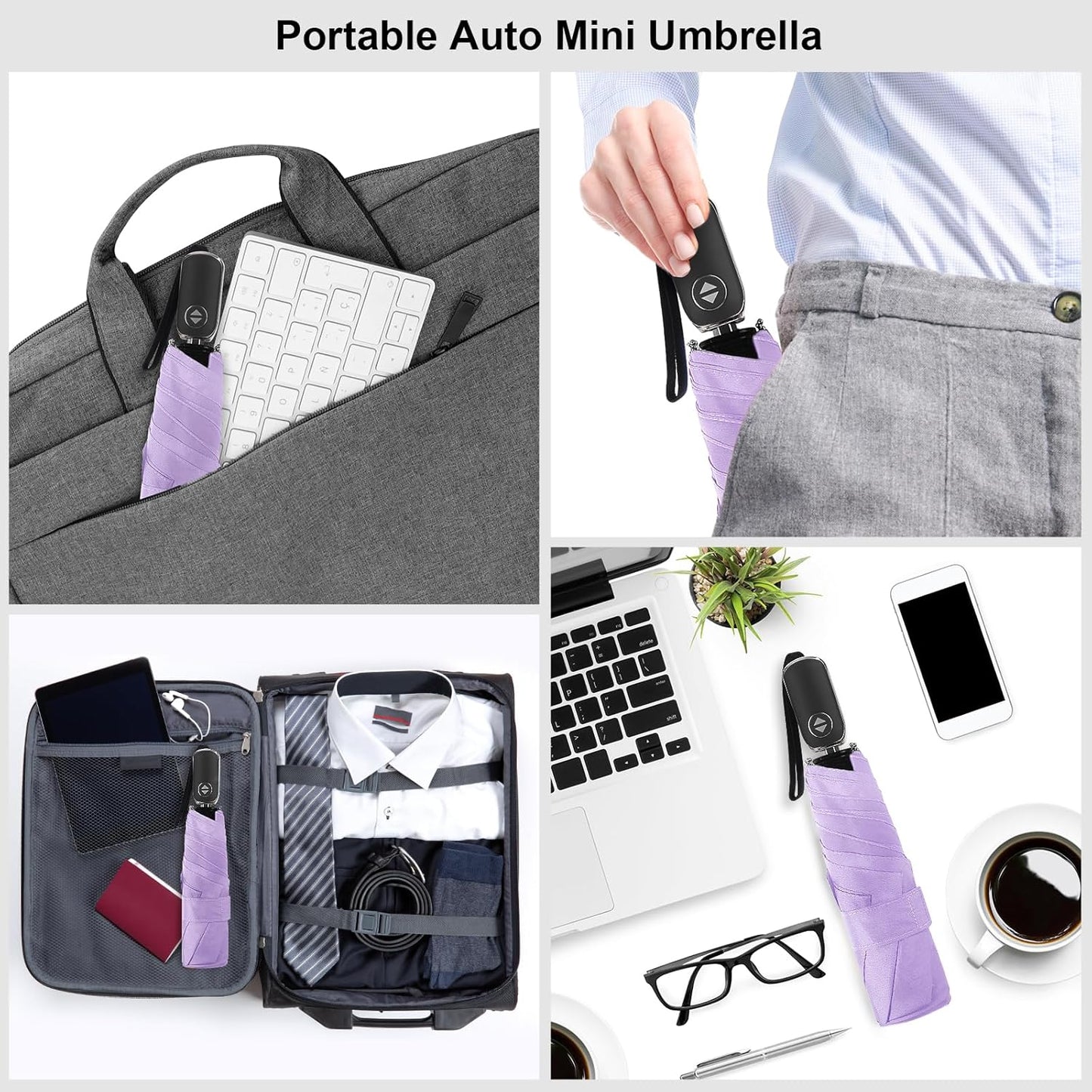 LEAGERA Compact Travel Umbrella for Purse - Flat Handle, Waterproof for Light Rain