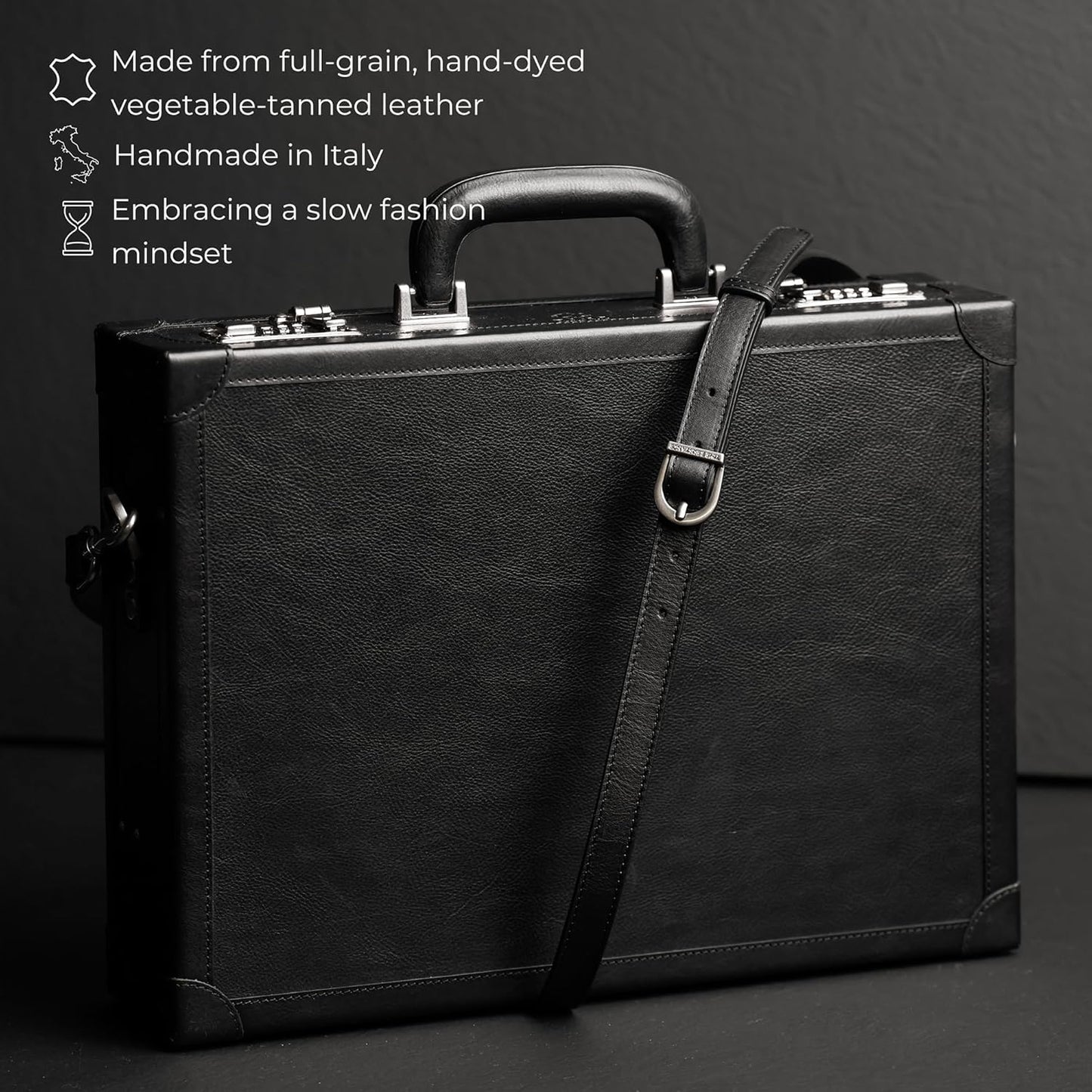 Time Resistance Leather Attache Case - Full Grain Italian Leather Briefcase - Laptop Bag up to 15”