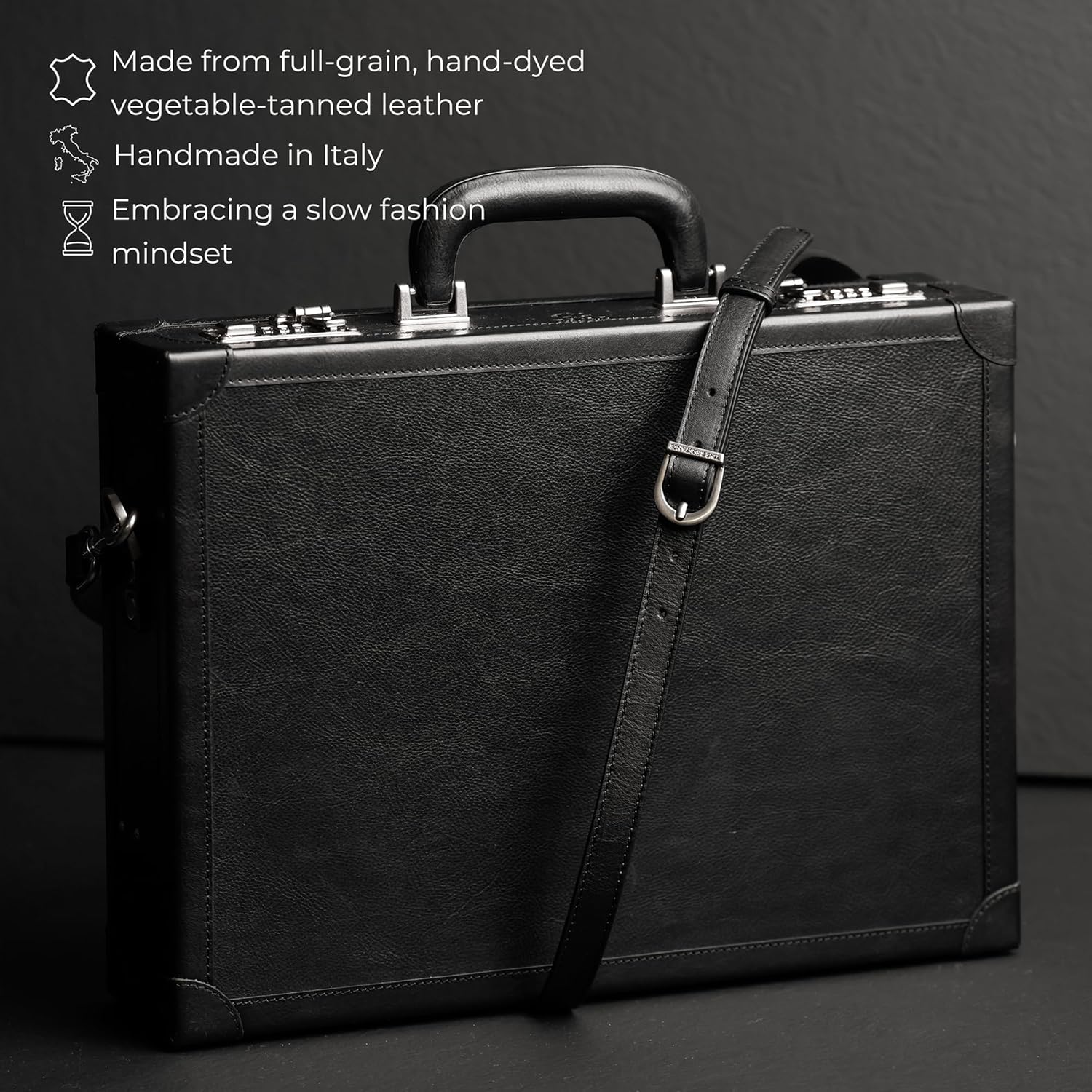 Time Resistance Leather Attache Case - Full Grain Italian Leather Briefcase - Laptop Bag up to 15”