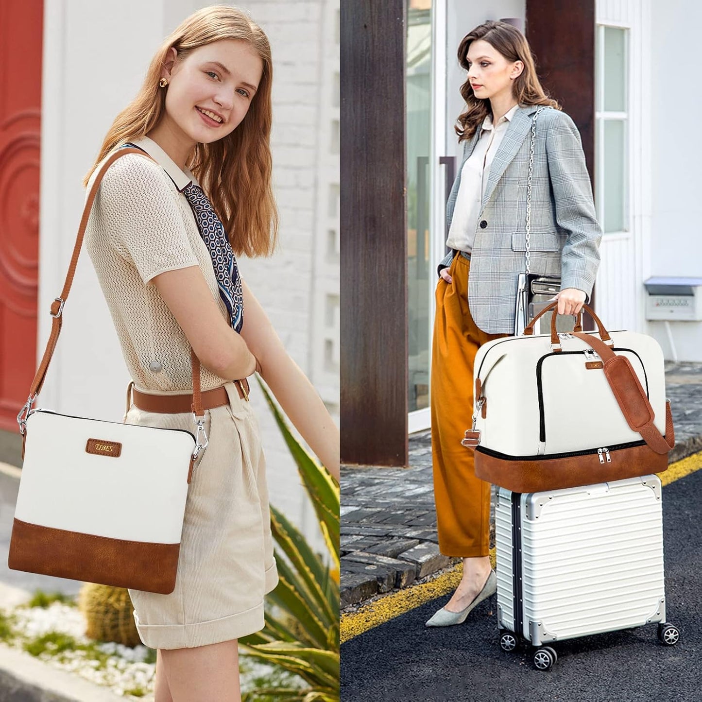 Travel Weekender Bag for Women, Overnight Bag with Shoe Compartment Oversized Travel Duffel Bag Carry On Tote 21"