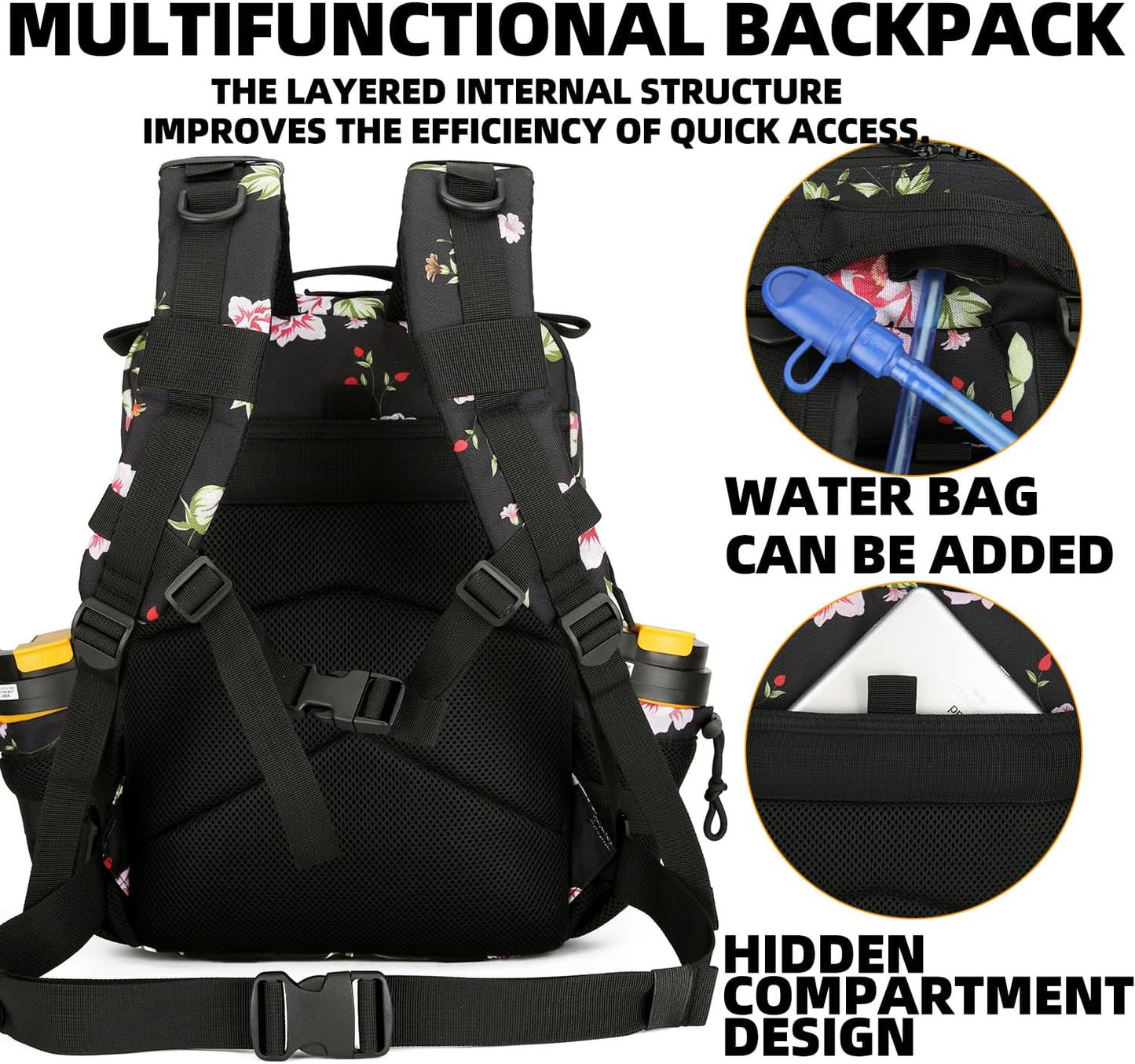 25L Tactical Military Backpack Small Travel Rucksack for Men and Women Assault Pack Bug Out Bag Molle Daypack Gym Backpack with Bottle Holder (Peony)