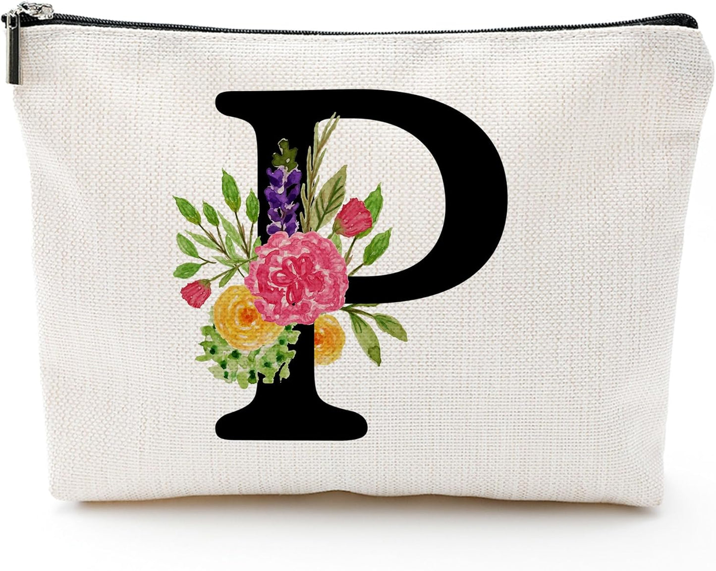 Personalized Letter P Makeup Bag for Women, Birthday Gifts for Mom, Small Zipper Pouch for Purse, Christmas Bridesmaid Friendship Gifts for Sister Daughter, Girls Weekend Gifts for Women-A16