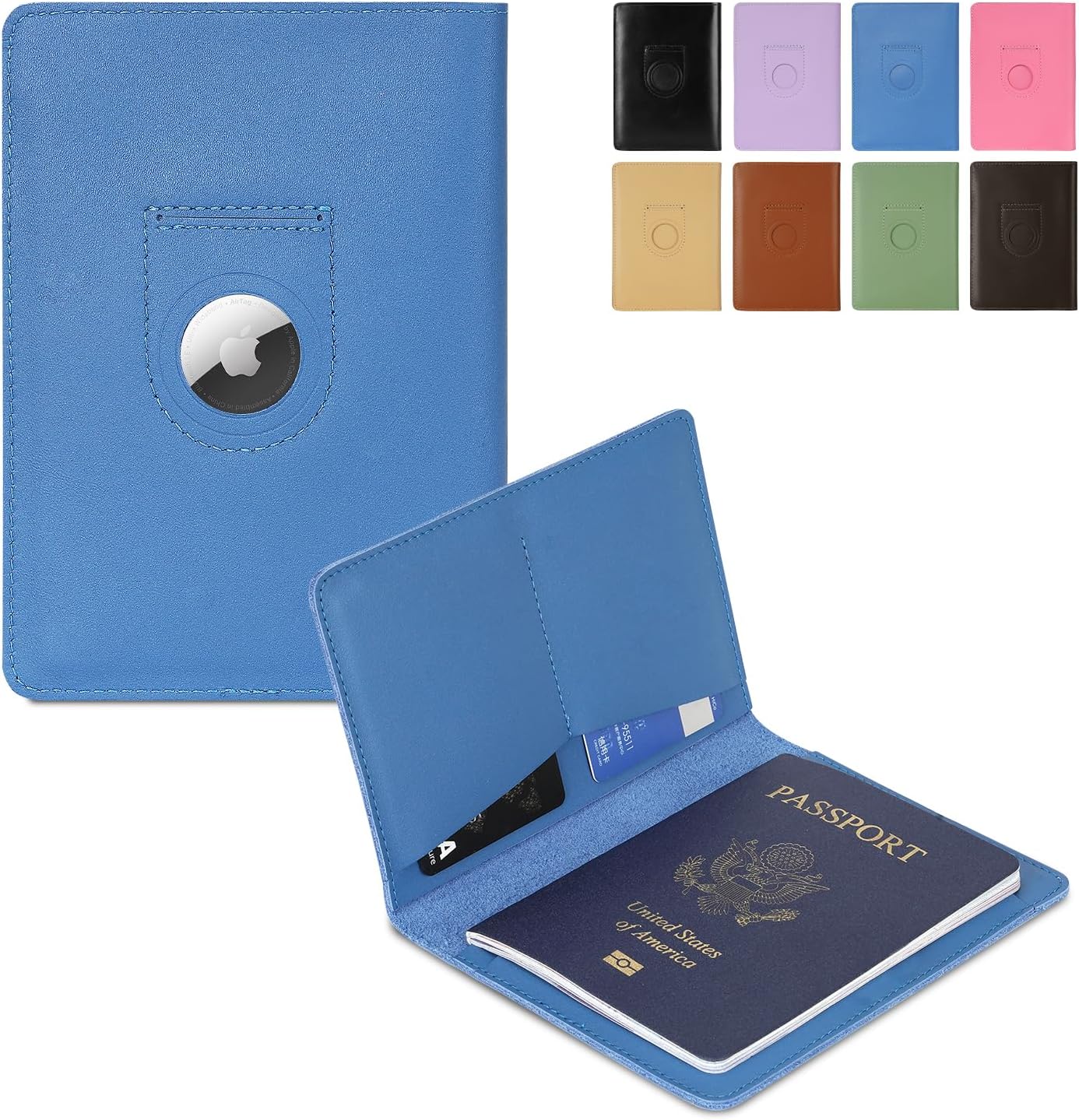 Full Grain Leather AirTag Passport Holder Wallet Cover for Men and Women Travel, Passport Holder