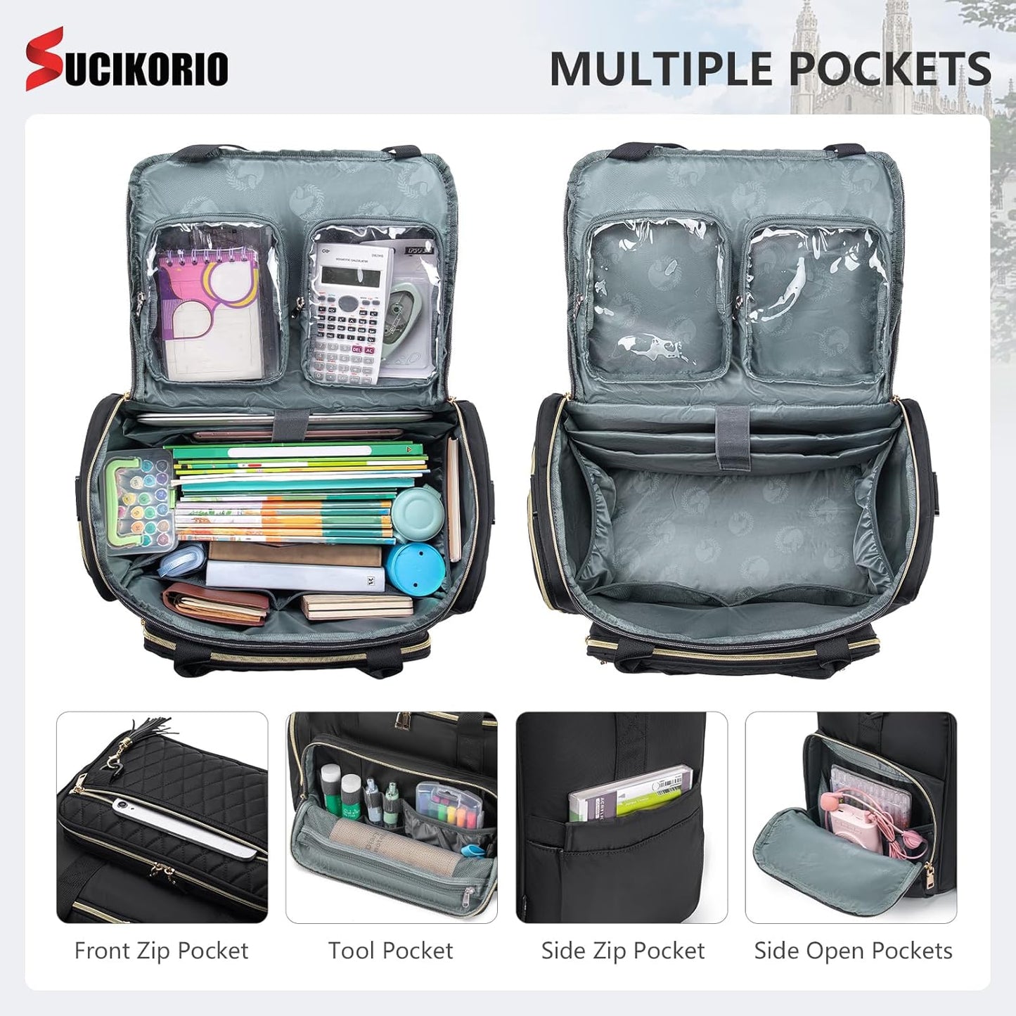 Rolling Laptop Bag 17.3 Inch 3 IN 1 Rolling Briefcase for Women Waterproof Teacher Tote Bag With