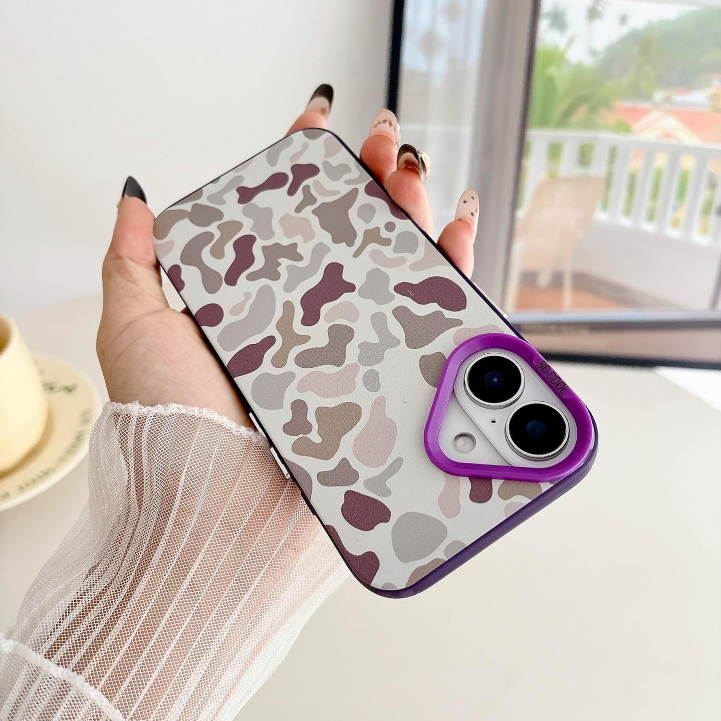 for iPhone 16 Case, Vintage Camo Pattern Design for Men Boys Teens, Cool Camouflage Shockproof Protective Cover for Girls Women - Purple