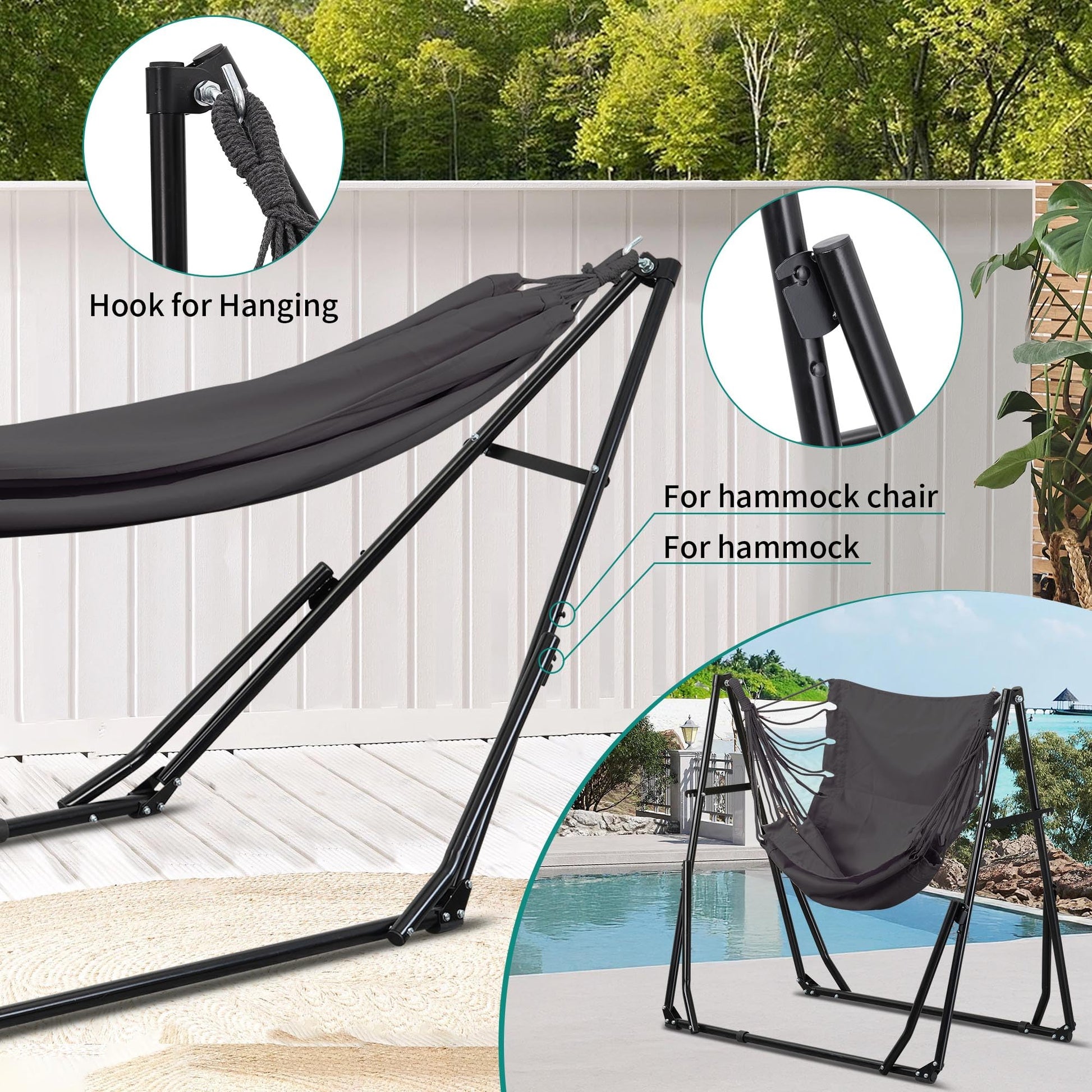Ainfox Hammock with Foldable Stand, 2 in 1 Hammock and Swinging Chair with Carrying Bag, Portable