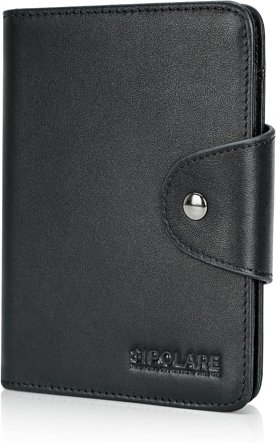 Polare Napa Leather Slim and Soft RFID Blocking wallet For Men Snap Bifold Travel Wallet Passport Holders 2 Passports (Black)