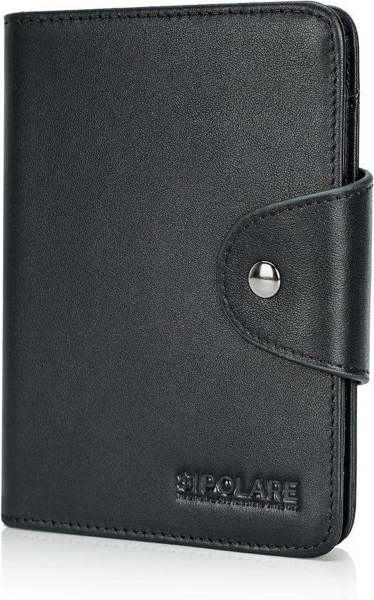 Polare Napa Leather Slim and Soft RFID Blocking wallet For Men Snap Bifold Travel Wallet Passport Holders 2 Passports (Black)