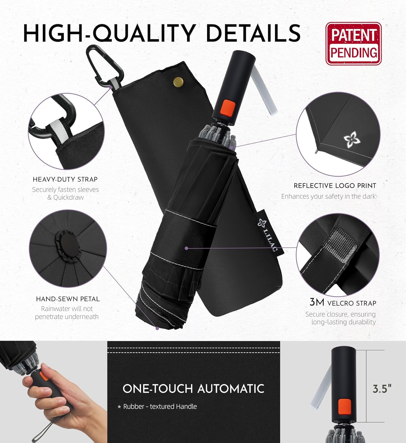 Large Travel Inverted Umbrella, 55" 10 Ribs Windproof for Rain & Sun, Reverse Auto open/close Compact Portable for Men, Reflective Thread for Night Safety