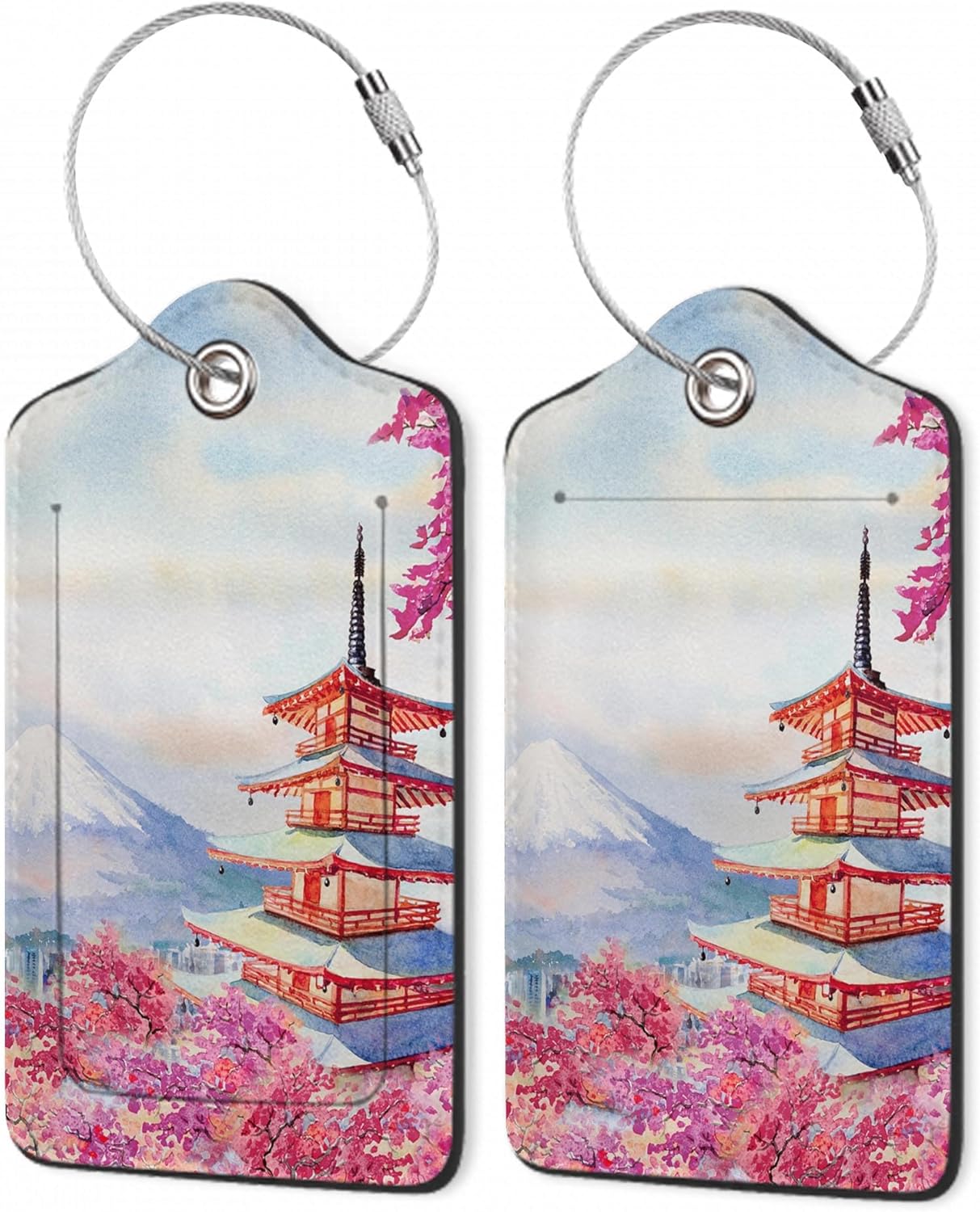 Cherry Blossom Luggage Tag for Suitcase,Mount Fuji Luggage Tag with Privacy Flap & Name ID Label & Metal Loop,Travel Suitcase Tags for Women 2Pcs