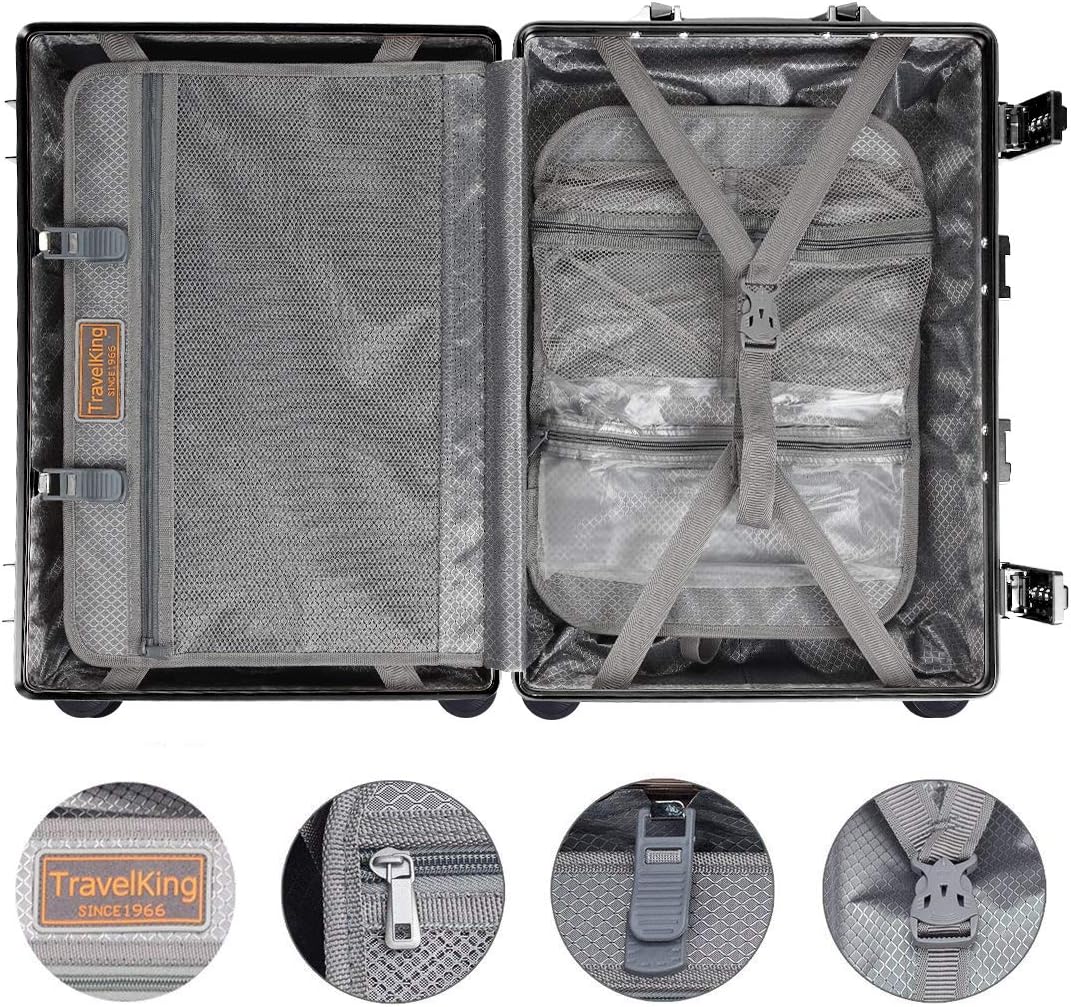 TRAVELKING All Aluminum Carry On Luggage with TSA Locks Zipperless Alloy Metal Hard Shell Spinner