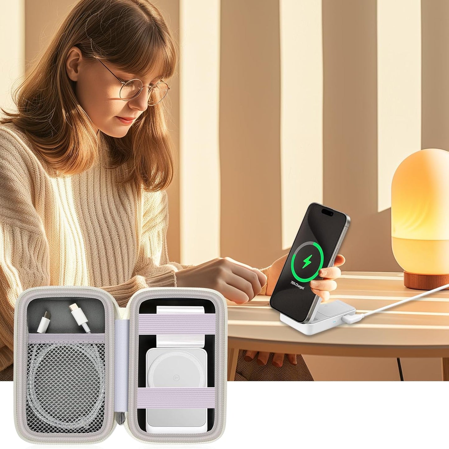 Case for Anker MagGo for Ucomx 3-in-1 for MagGo UFO Charging Station,for Augnner for Iseyyox for Apple MagSafe Duo for LISEN Wireless Charger Foldable Magnetic Charging Stand Storage Box- White