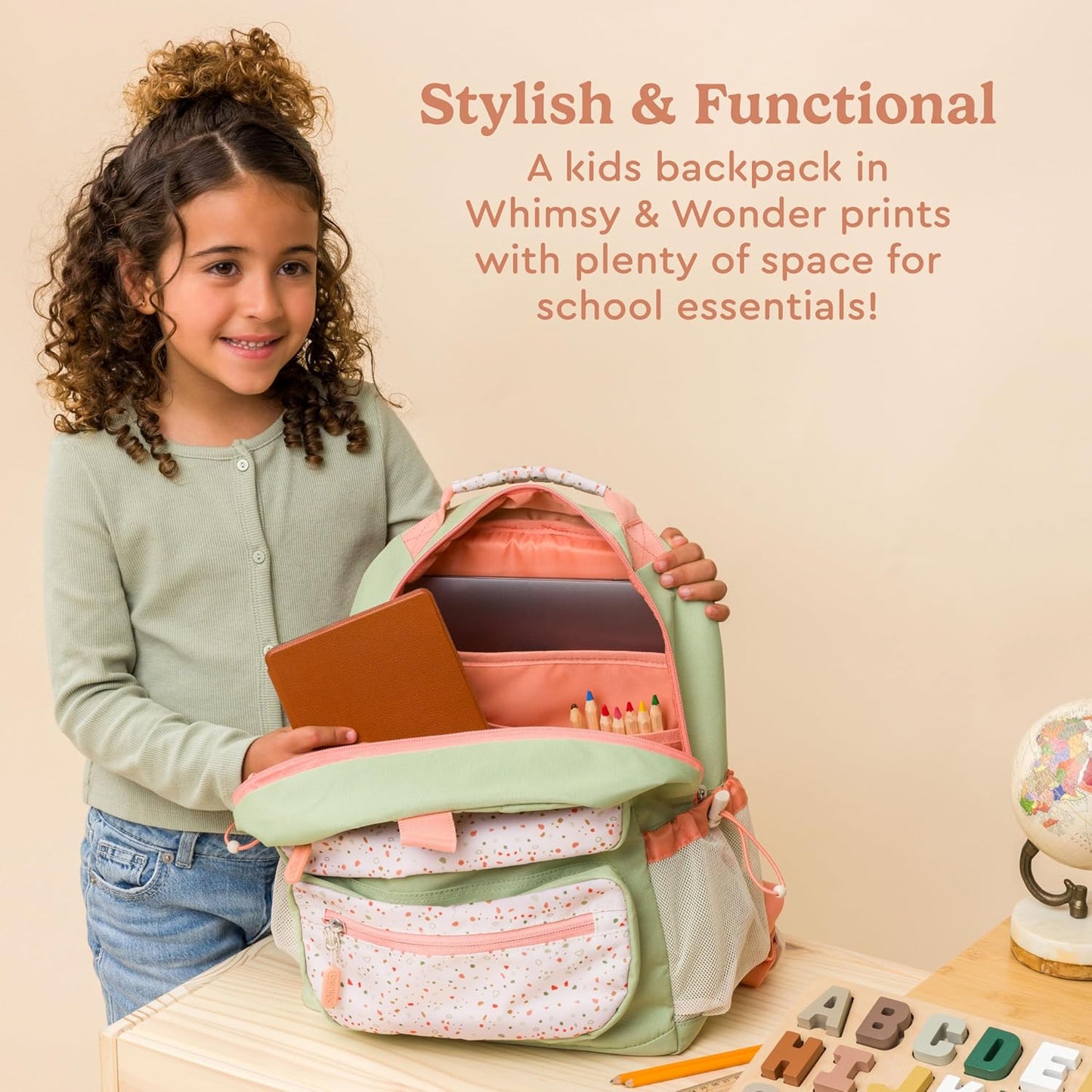 Bentgo Kids Backpack (Whimsy & Wonder Collection) - Lightweight 14’’ for School, Travel & Daycare - Ideal for Kids 4+, Durable & Water-Resistant, Roomy Interior, Loop for Lunch Bag (Geo Speckle)