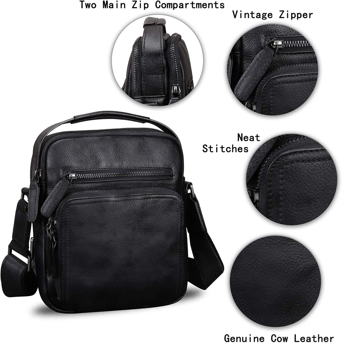 Genuine Leather Purse and Shoulder Bag for Men Vintage Real Leather Messenger Bag Handbag Crossbody