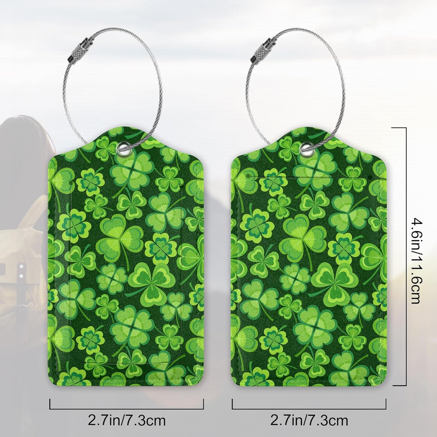 Luggage Tag,St. Patrick's Day Luggage Tags for Suitcases with Privacy Name Id Card PU Leather Luggage Tags for Women/Men Travel Lucky Green Clover Leaf