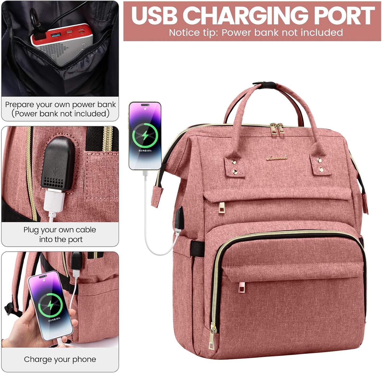 LOVEVOOK Laptop Backpack for Women,17 Inch Professional Womens Travel Backpack Purse Computer Laptop Bag Nurse Teacher Backpack,Waterproof College Work Bags Carry on Back Pack with USB Port,Light-pink
