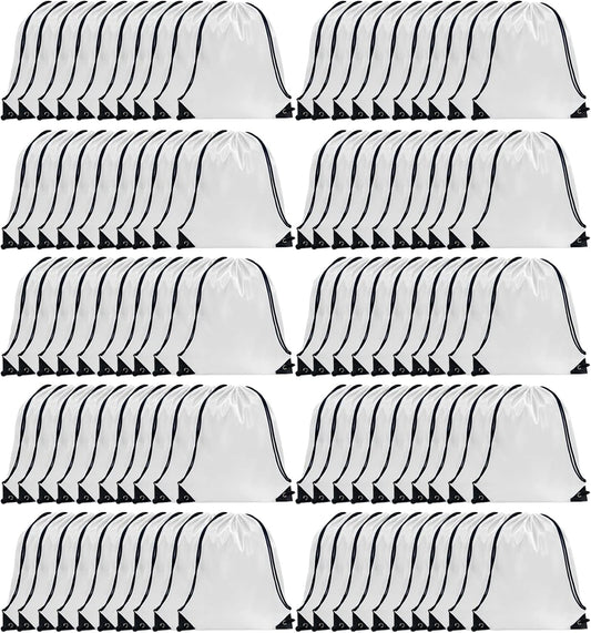 GoodtoU Drawstring Backpack Bulk, 100 Pcs Draw String Bags Cinch Bag Gym Sackpack Drawstring Bags for Women Men, White