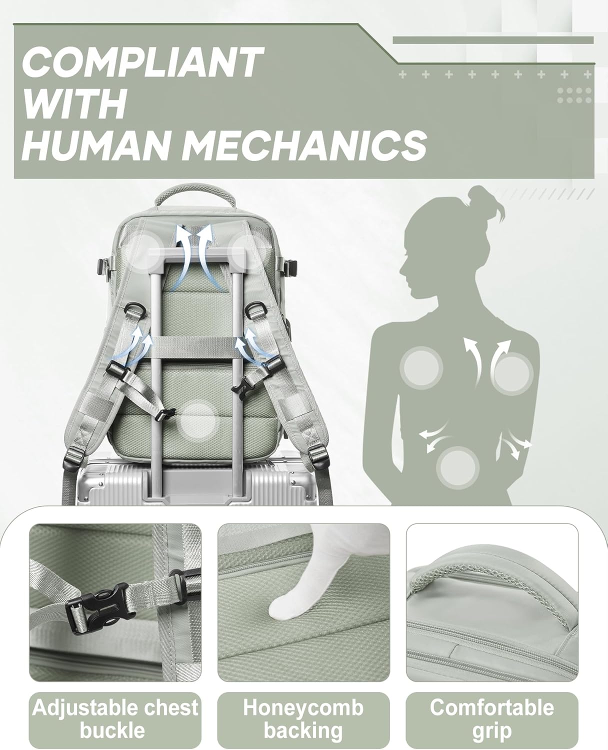 suwasp Vacuum Compression Backpack, 45L Expandable Travel Backpack with Electric Vacpack Pump, Travel Vacuum Bags with Shoe Compartment/17inch Laptop Compartment/USB Port, Glassgreen