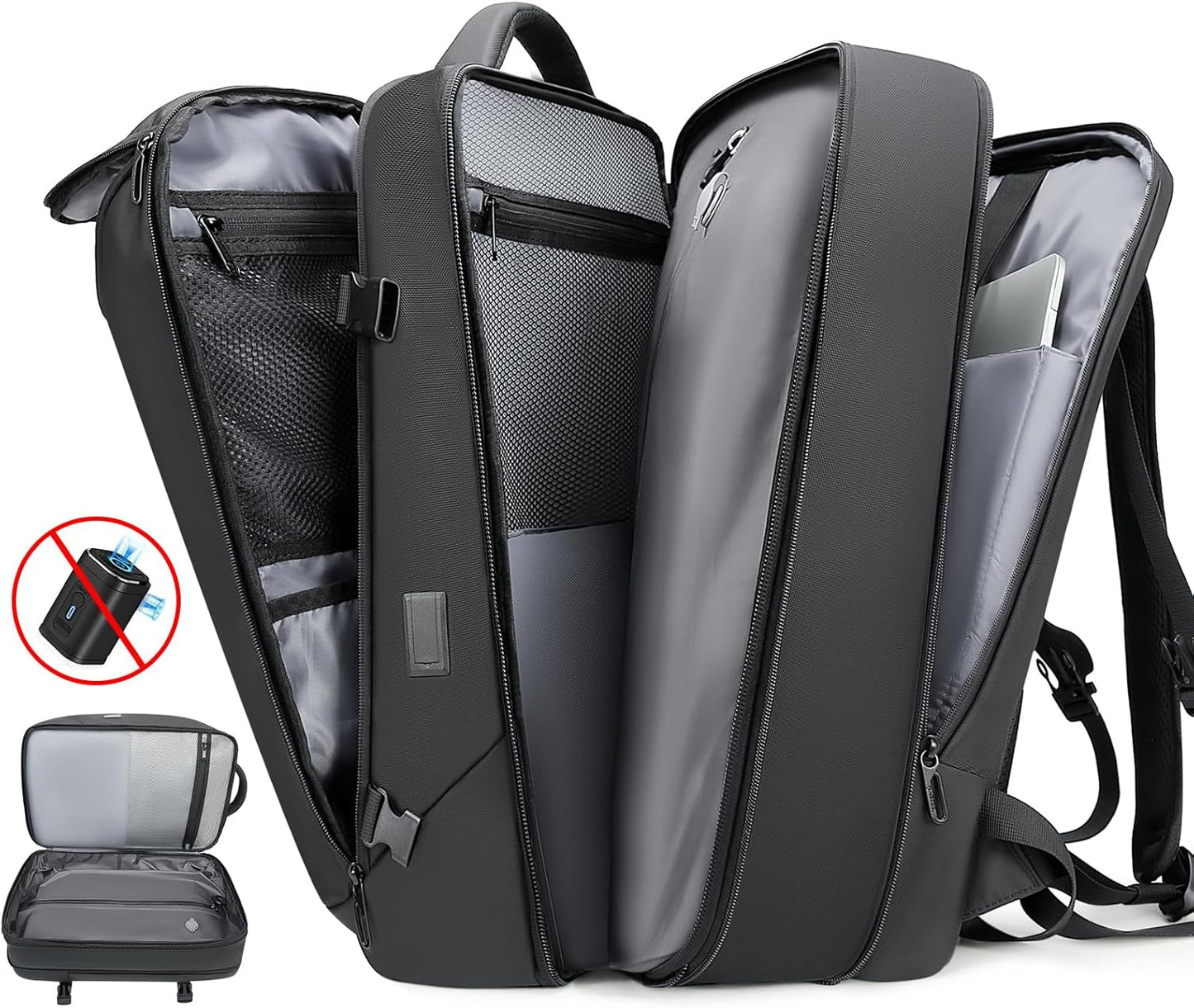 Vacuum Backpack for Men, 50L Expandable Travel Backpack With Vacuum Seal System, Water Resistant 17.3 Inches Laptop Backpack with USB Charging Port-Not Vaccum Pump Included