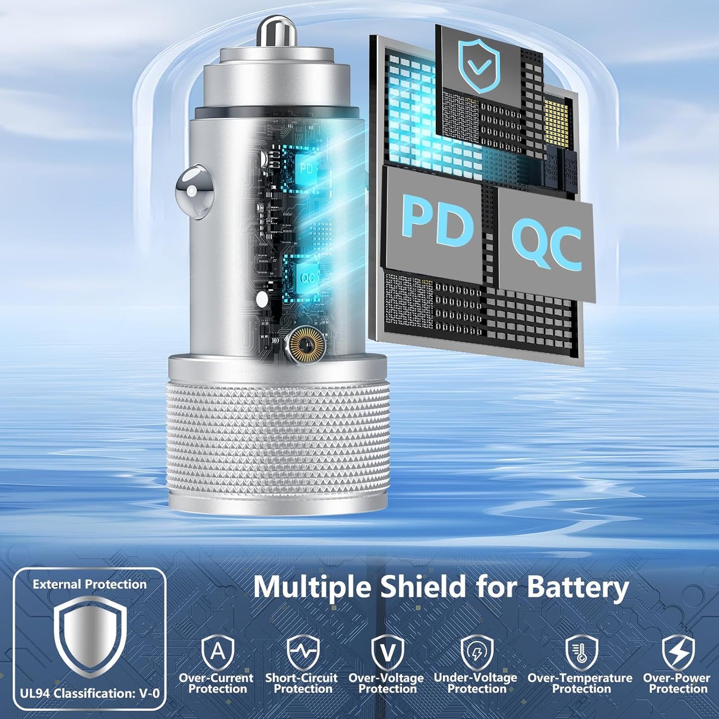 [Apple MFi Certified] iPhone 16 Fast Car Charger, Rombica 52.5W USB-C&USB-A Car Power Cigarette Lighter PD/QC3.0 Type-C Fast Car Charging with Type-C Cable for iPhone 16 Pro/16 Pro Max/15/15 Pro/iPad