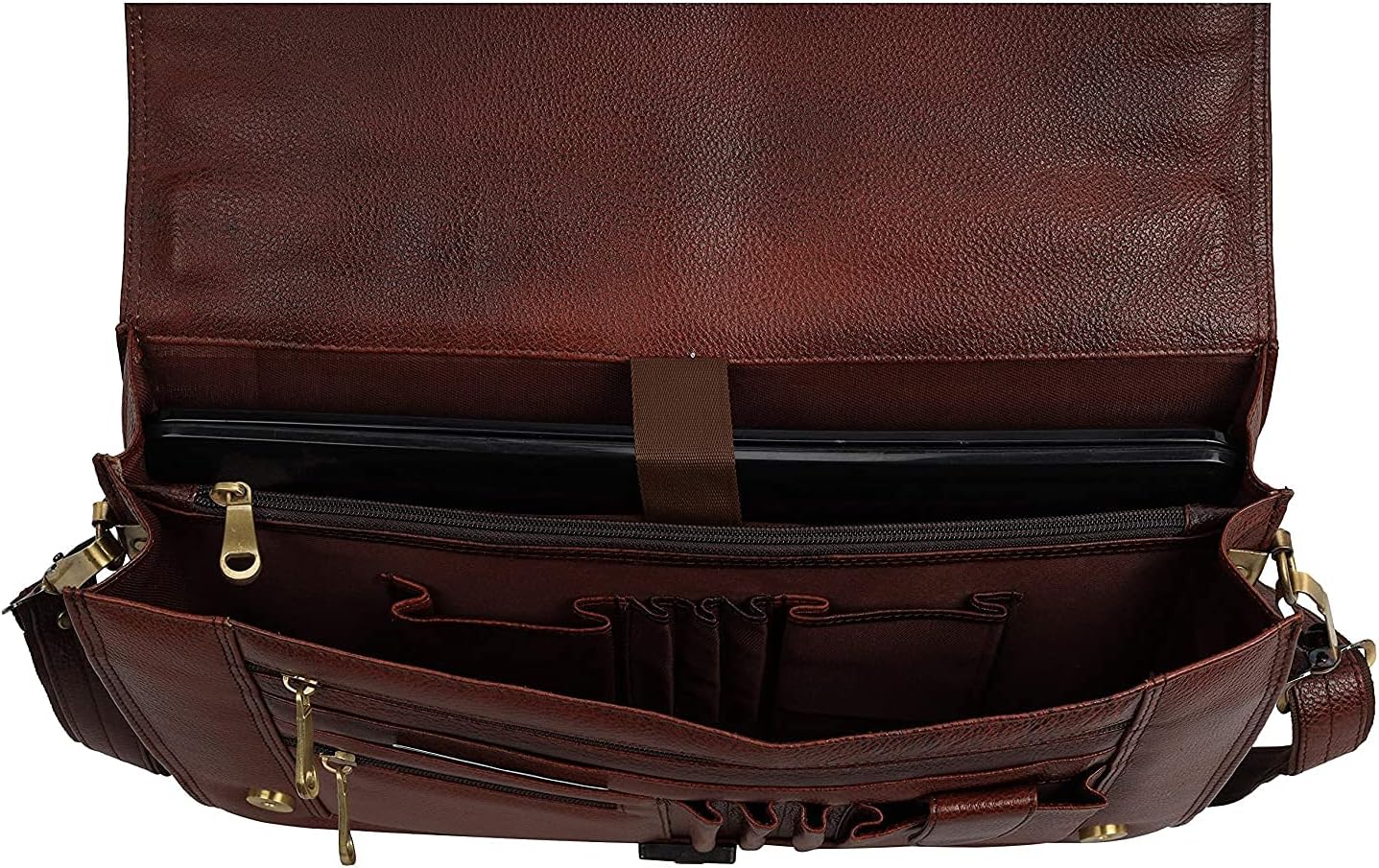 DA LV Full Grain Leather Laptop Briefcases Men Top Choice Gifts Laptop Bag Office Work 16'' Vintage Handmade Brass Hardware
