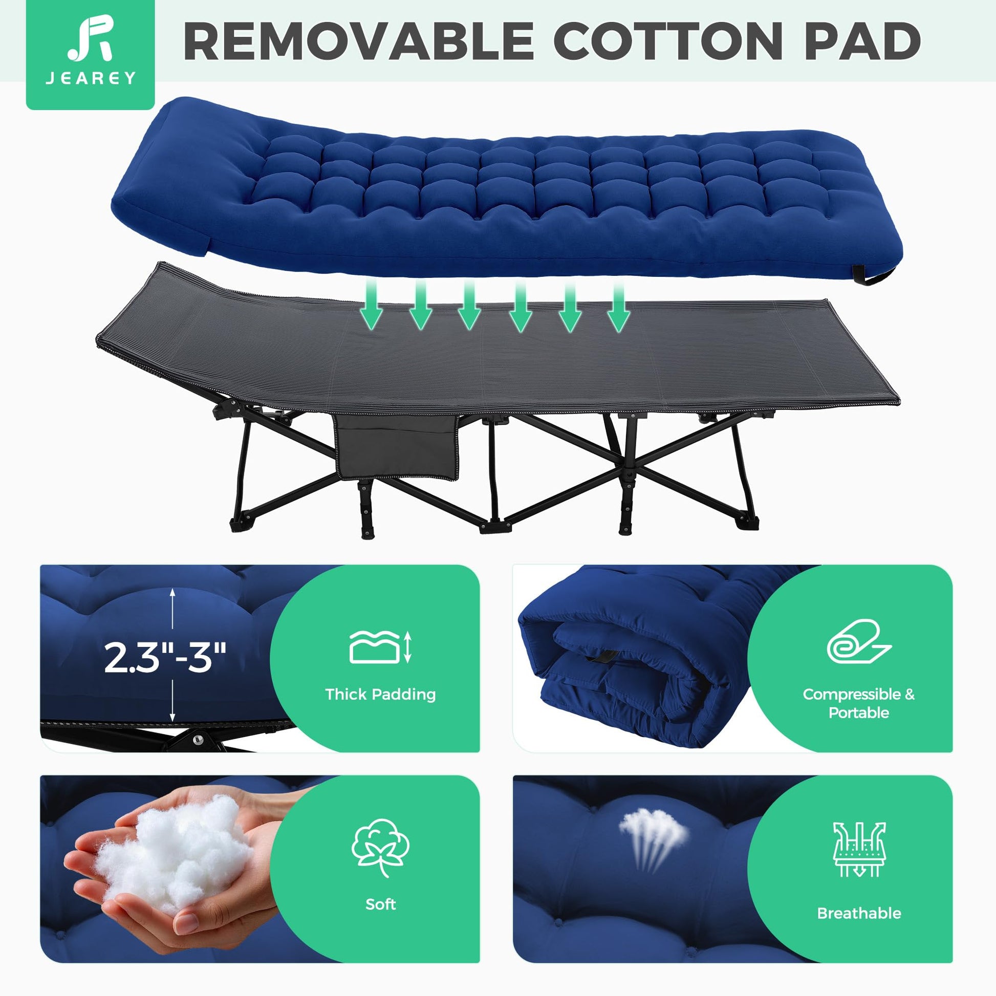 JEAREY Camping Cot for Sleeping 28" Extra Wide, Heavy-Duty 1200D Oxford Foliding Cots for Adults