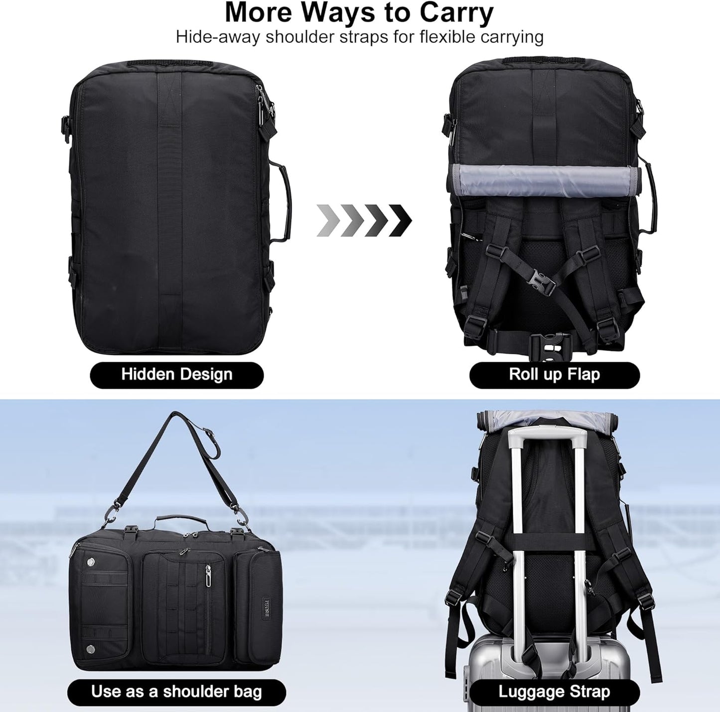 PIJUSHI Travel Backpack for Women Men Carry on Duffle Bag Backpack For Airplanes Luggage Rucksack with Shoe Compartment(PE048 Black)
