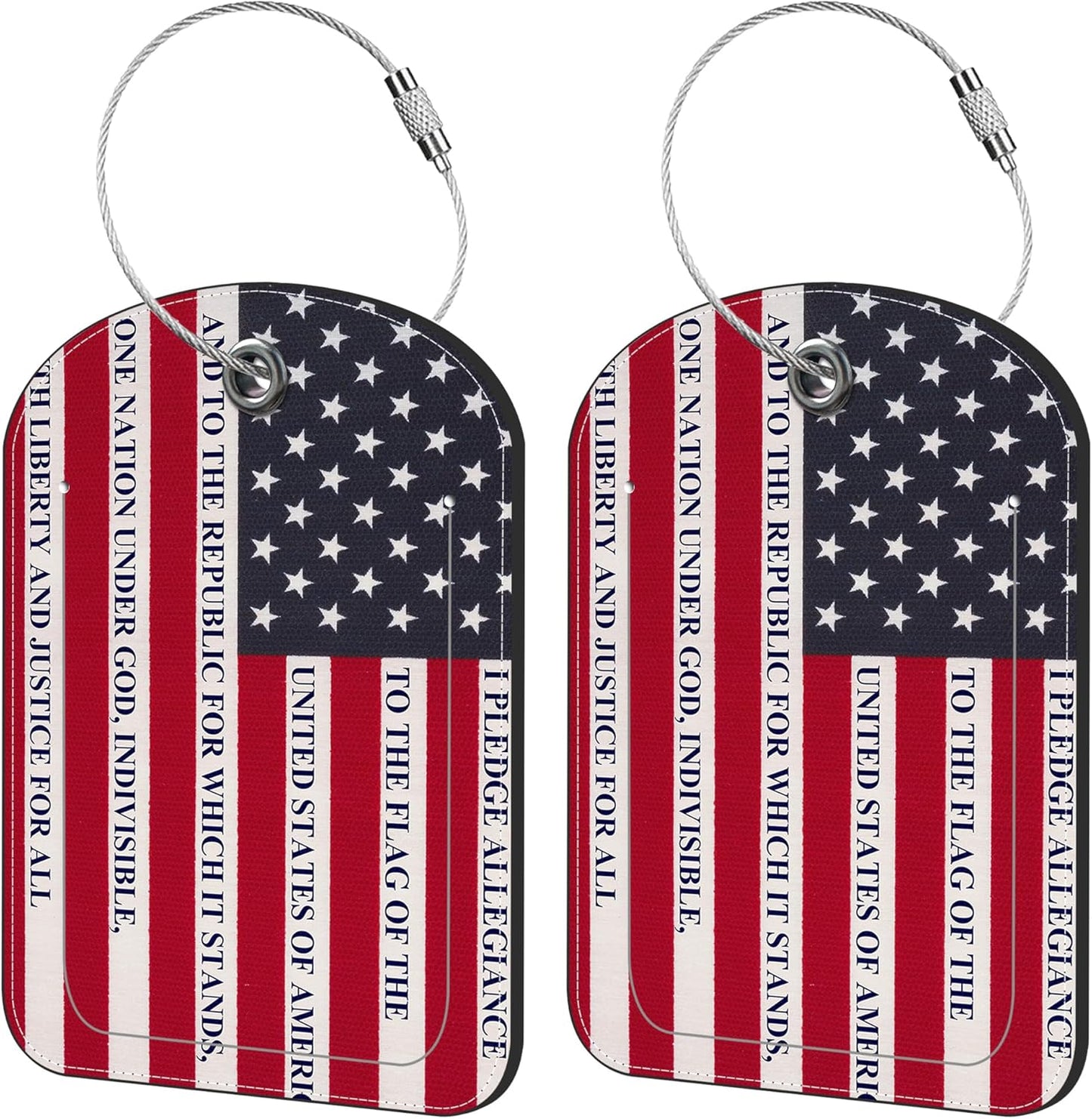 2 Pack Cute Luggage Tag for Suitcases Us Flag Leather Luggage Tags with Stainless Steel Loop Privacy Flap Name Tags,Men and Women Travel Bag Suitcase Tags
