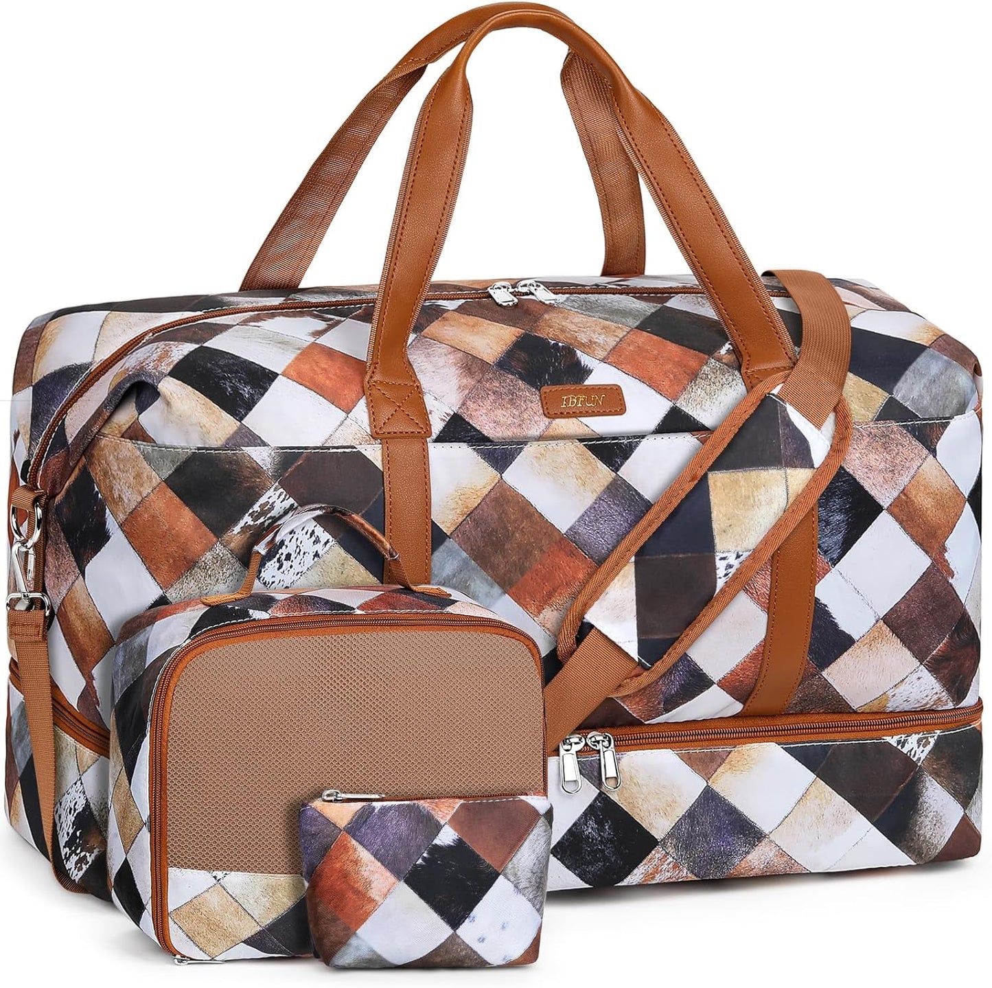 IBFUN Weekender Bags for Women, Travel Duffle Bag with Shoe Compartment Carry on Weekender Overnight Duffel for Weekend Travel Business Trip 3PCS
