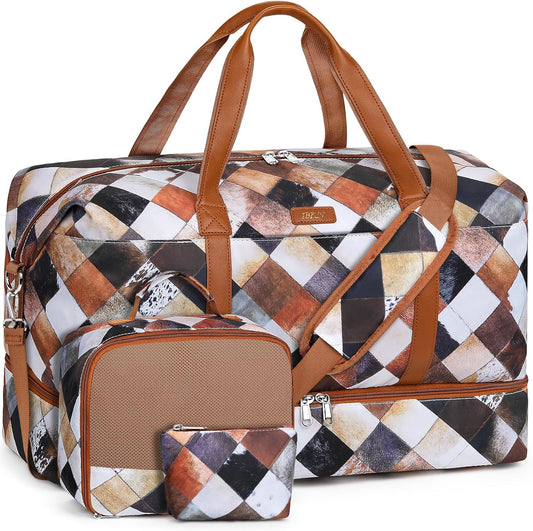 IBFUN Weekender Bags for Women, Travel Duffle Bag with Shoe Compartment Carry on Weekender Overnight Duffel for Weekend Travel Business Trip 3PCS