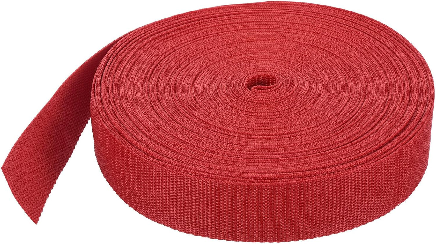 MECCANIXITY Lightweight Polypropylene Webbing Strap 1 1/2" 25 Yard Backpack Strapping Band Red for Outdoor Luggage Cargo Straps
