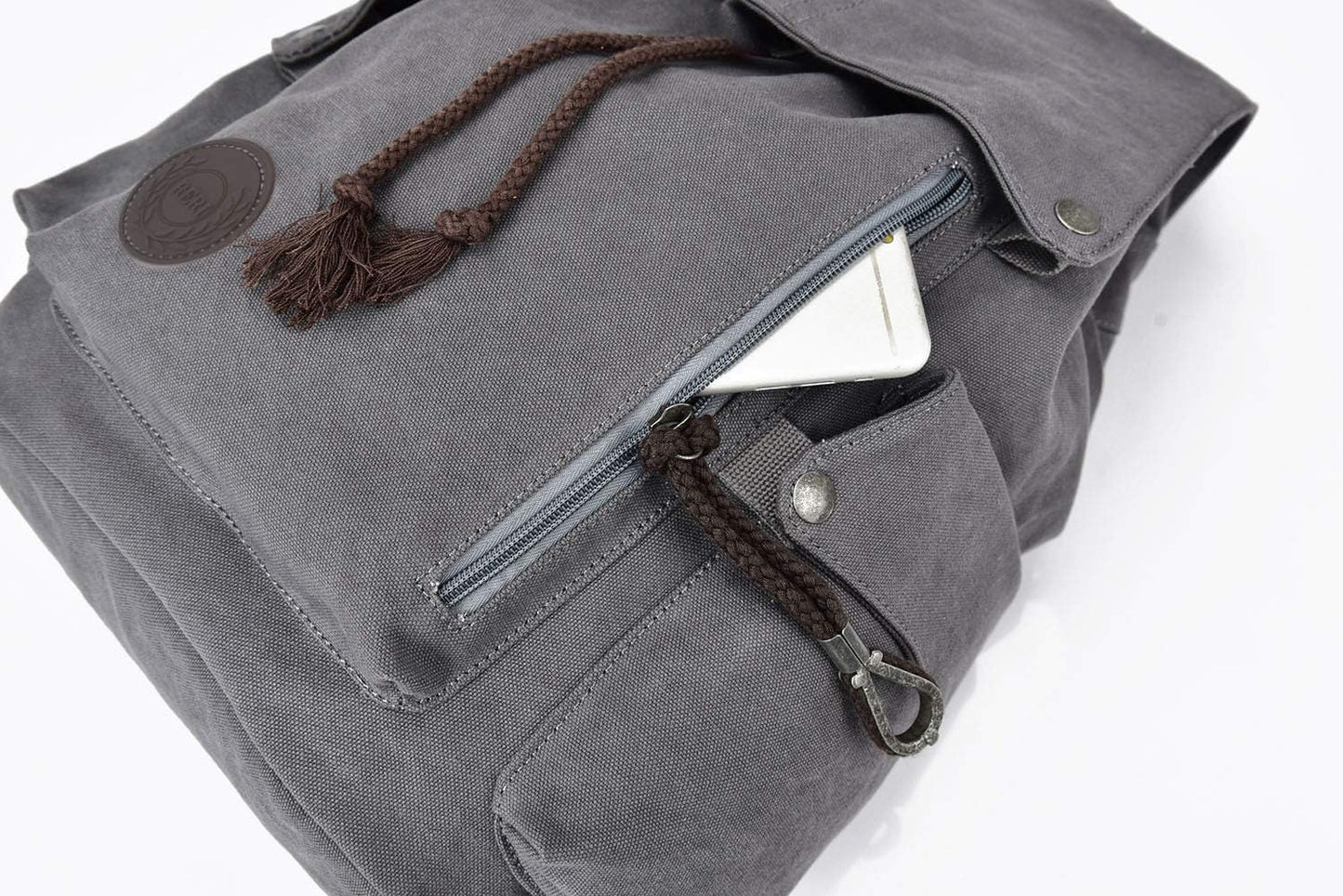 Canvas Backpack Vintage Backpack Grey Daypack for Men Women Laptop Travel Rucksack