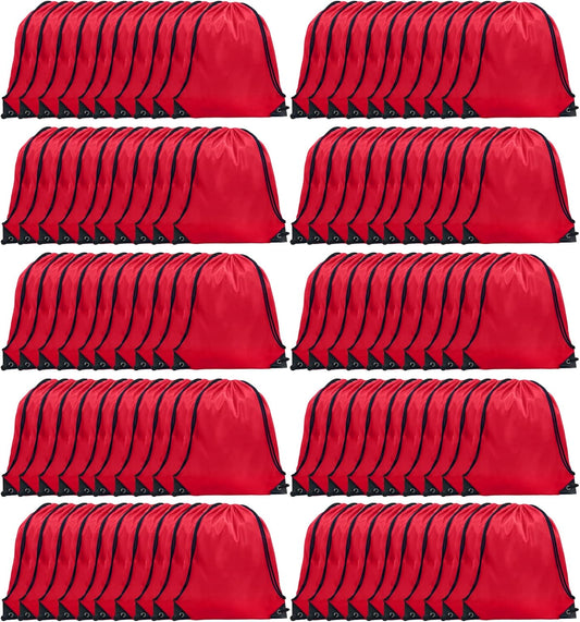 GoodtoU Drawstring Bags Bulk, 100 Pcs Cinch Bag Gym Sackpack Drawstring Backpack for Women & Men, Red