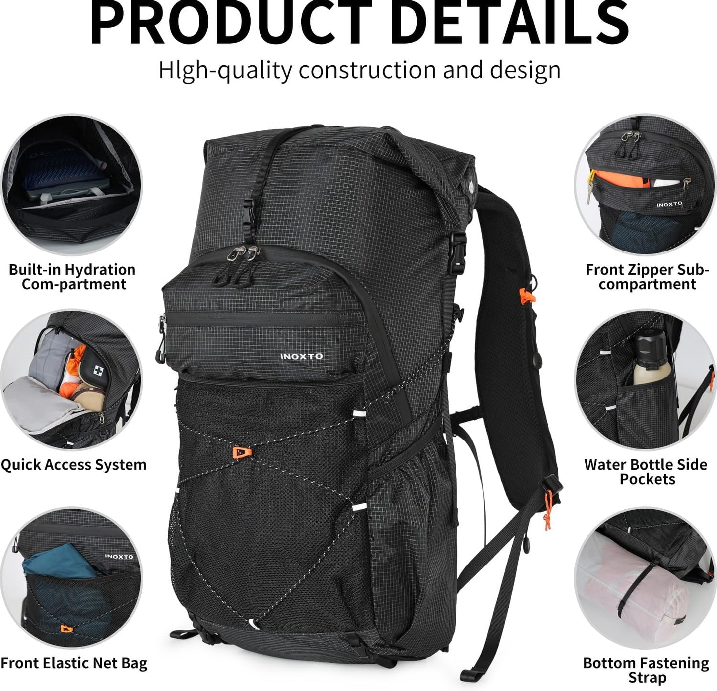 Hiking Backpack for Men and Women, 30L Waterproof Camping Backpack with 3L Water Bladder and Rain Cover, Lightweight Outdoor Sport Travel Daypack Rucksack for Climbing Cycling (Black)