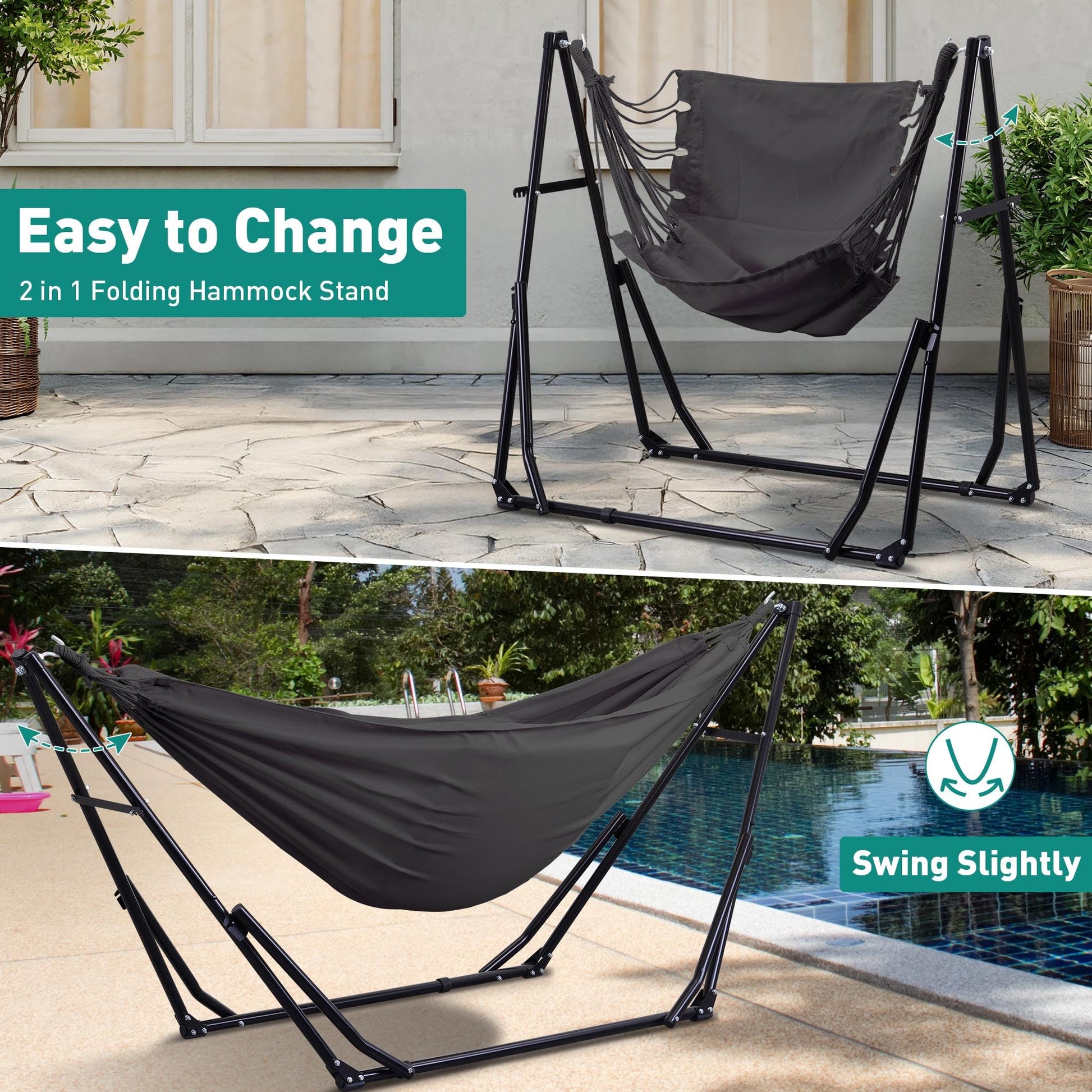 Ainfox Hammock with Foldable Stand, 2 in 1 Hammock and Swinging Chair with Carrying Bag, Portable
