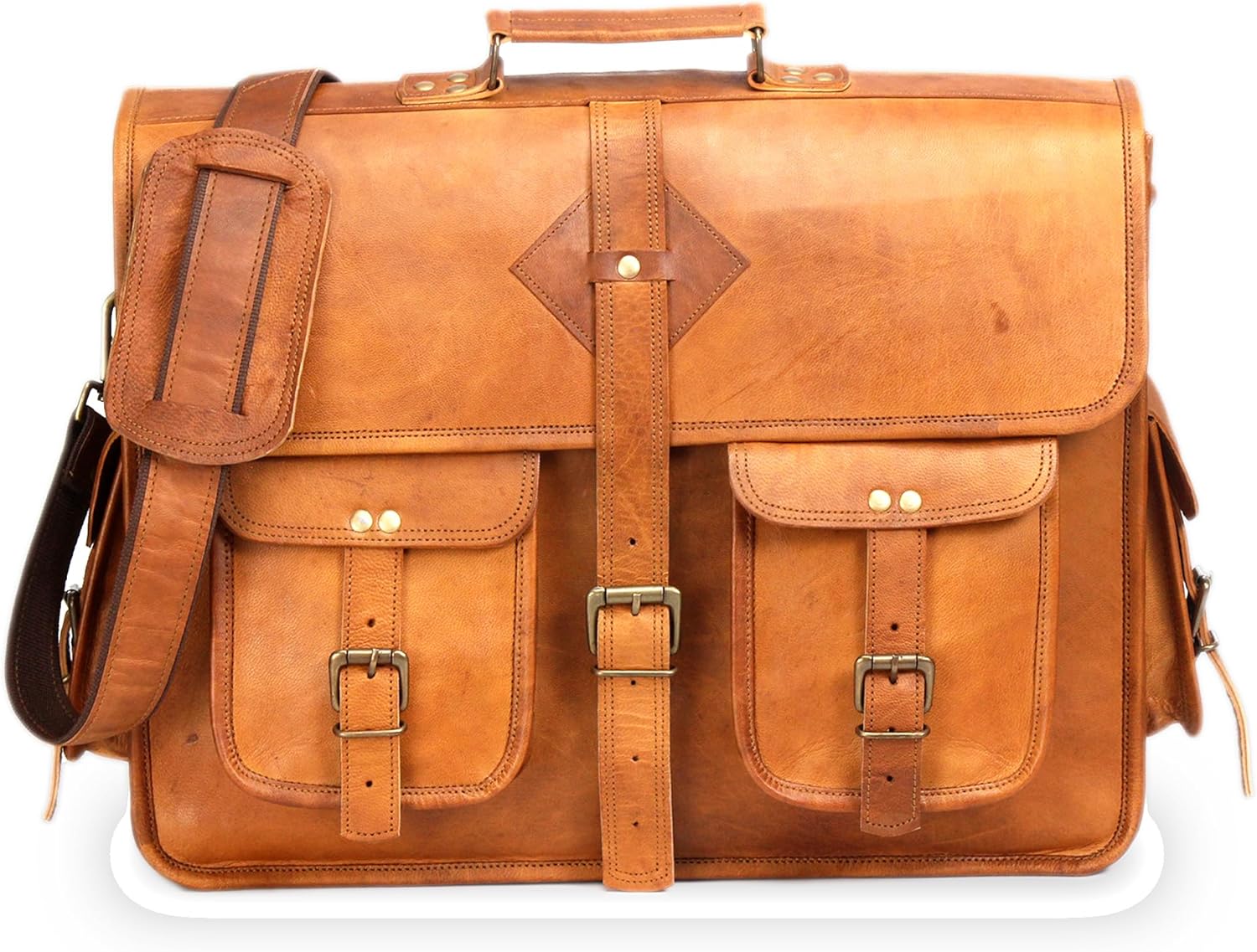 Vintage Leather Laptop Bag for Men Full Grain Large Leather Messenger bag for men 18 inches with
