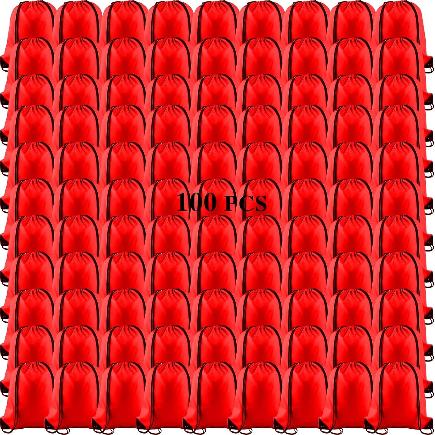 KUUQA 100Pcs Red Drawstring Backpack Bag Sack Drawstring Bags Bulk String Bags Storage Bags for Sport Gym Traveling
