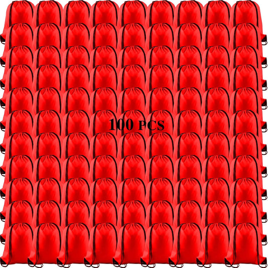 KUUQA 100Pcs Red Drawstring Backpack Bag Sack Drawstring Bags Bulk String Bags Storage Bags for Sport Gym Traveling