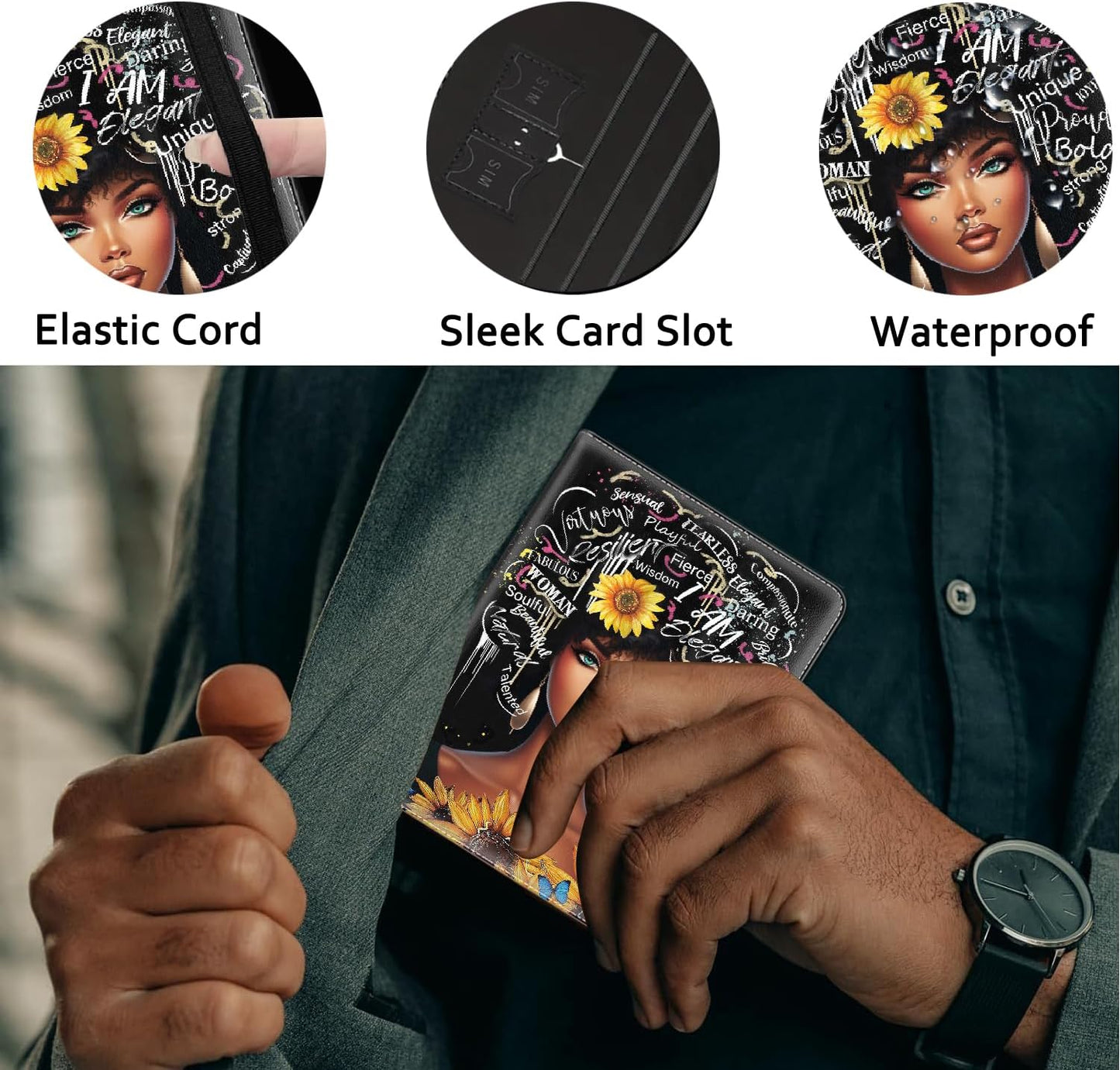 Passport Holder Women Wallet with Luggage Tag, Leather Passport Cover with RFID Blocking, Travel Accessories Multi Card Slot Passport Case for Men，I AM Courageous Black Girl