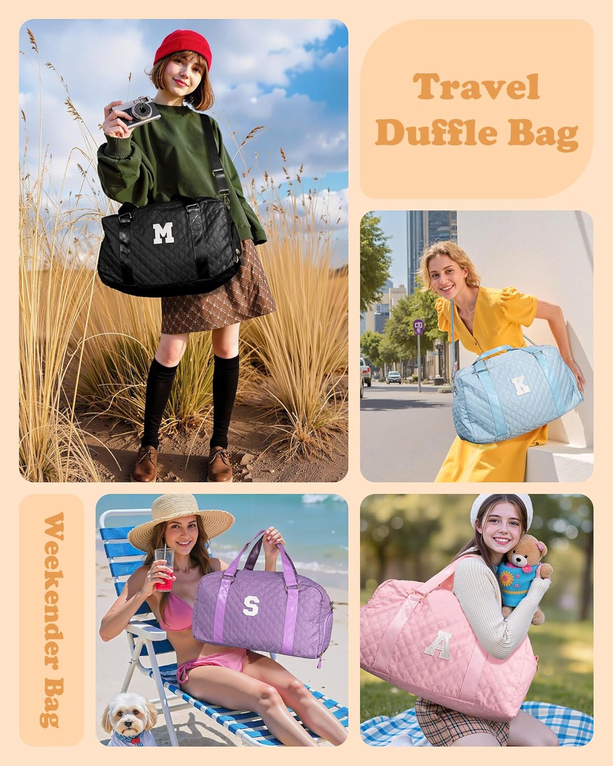 Initial Gym Bag for Girls, Kids Travel Duffel Bag, Graduation Gifts for Her, Personalized Weekender
