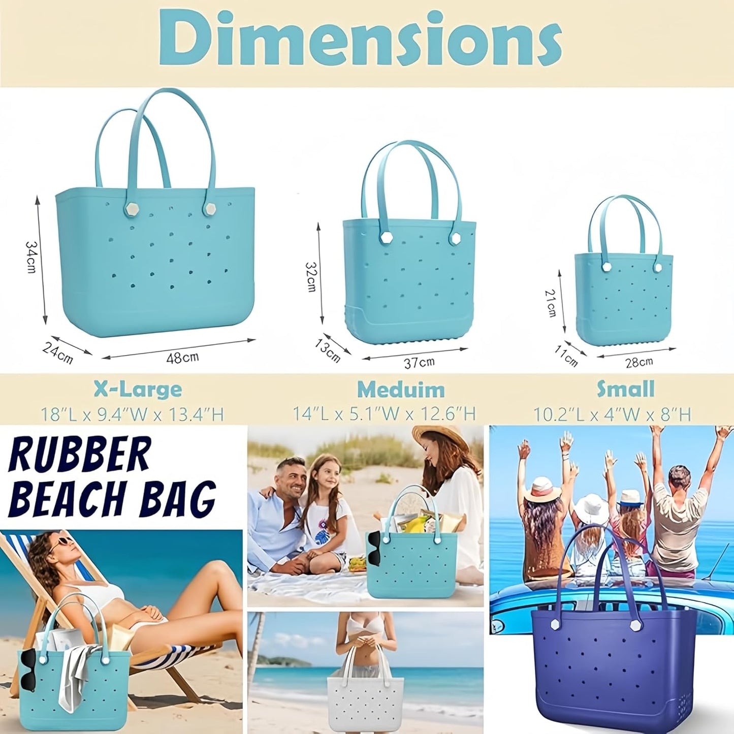 CXY Rubber Beach Bag, Waterproof Travel Tote bag for Women Outdoor Summer Beach Tote Washable Bag Open Handbag for Daily