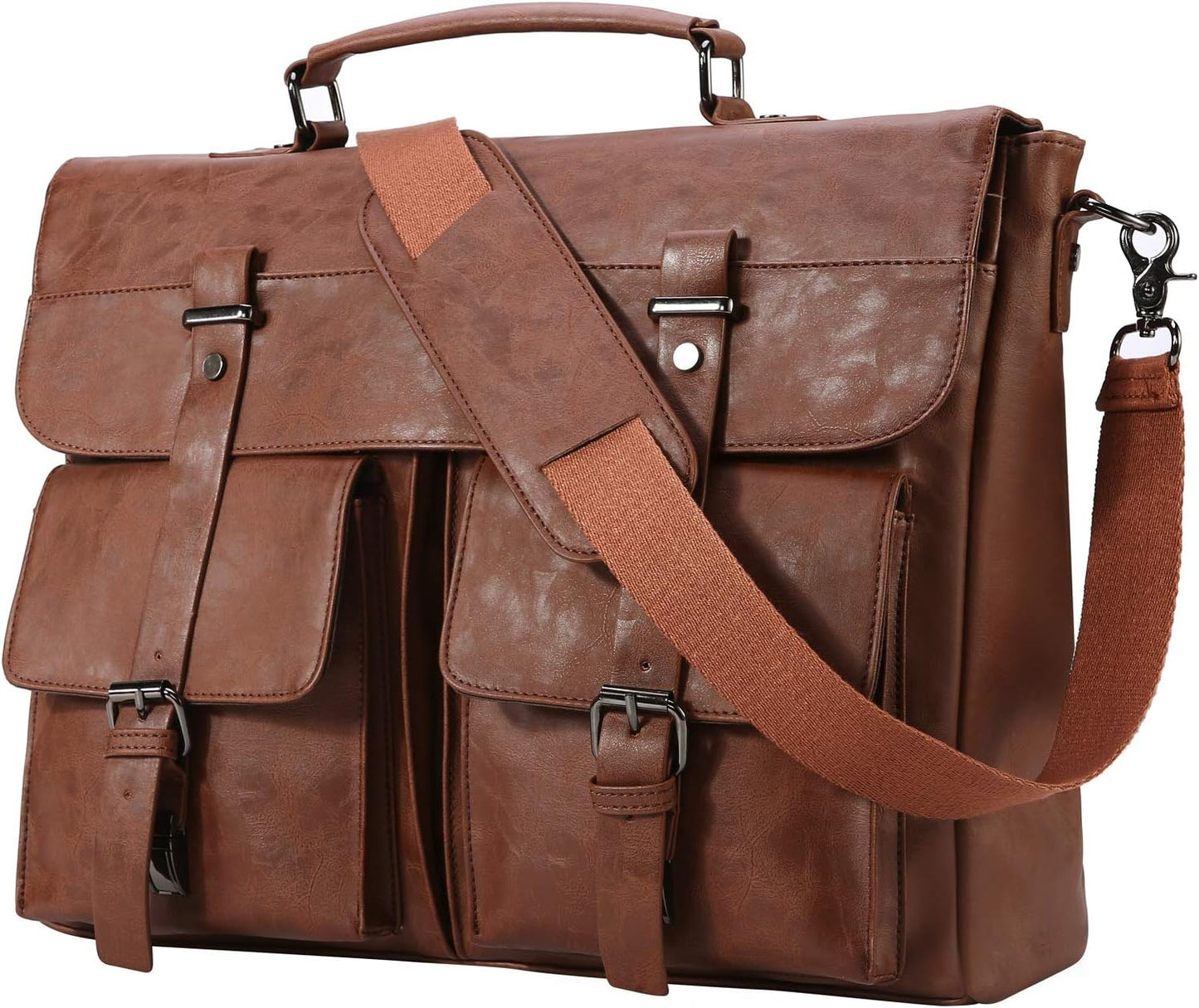 Seyfocnia Leather Messenger Bag for Men, Vintage Leather Laptop Bag Briefcase Satchel, 17.3 Inch Computer School Work Bag (Brown)