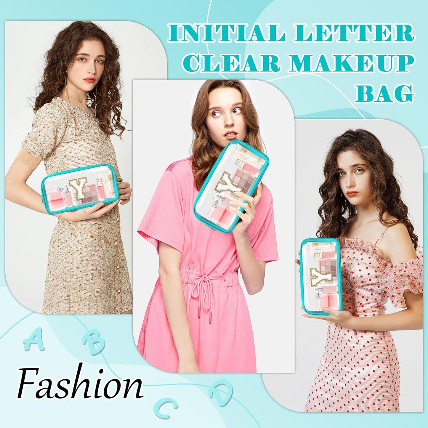 Personalized Initial Letter Clear Makeup Bag,Preppy Small Nylon&PVC Cosmetic Zipper Bag with