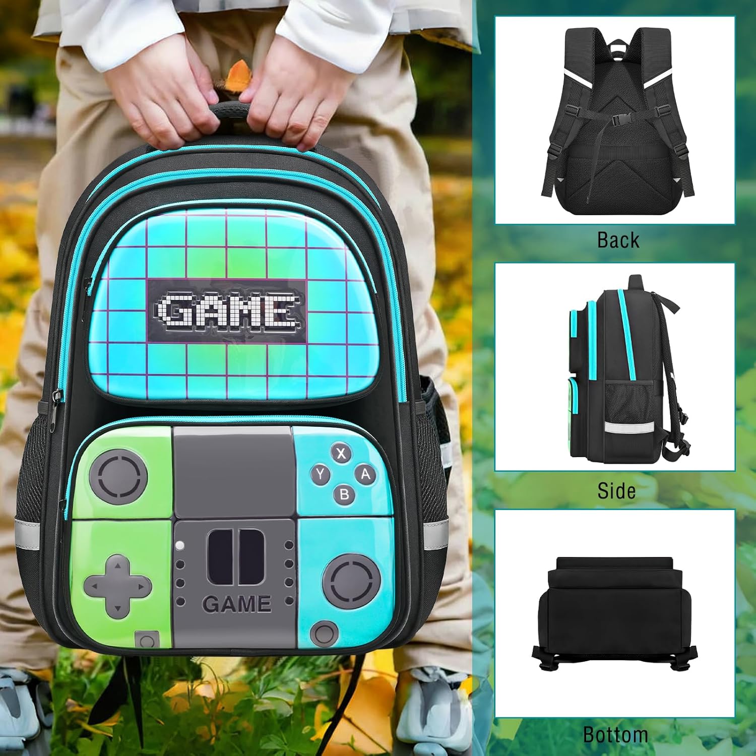 School Backpack For Boys,Gamer Kids Backpack For Elementary Middle School Student Age 6-14,17″