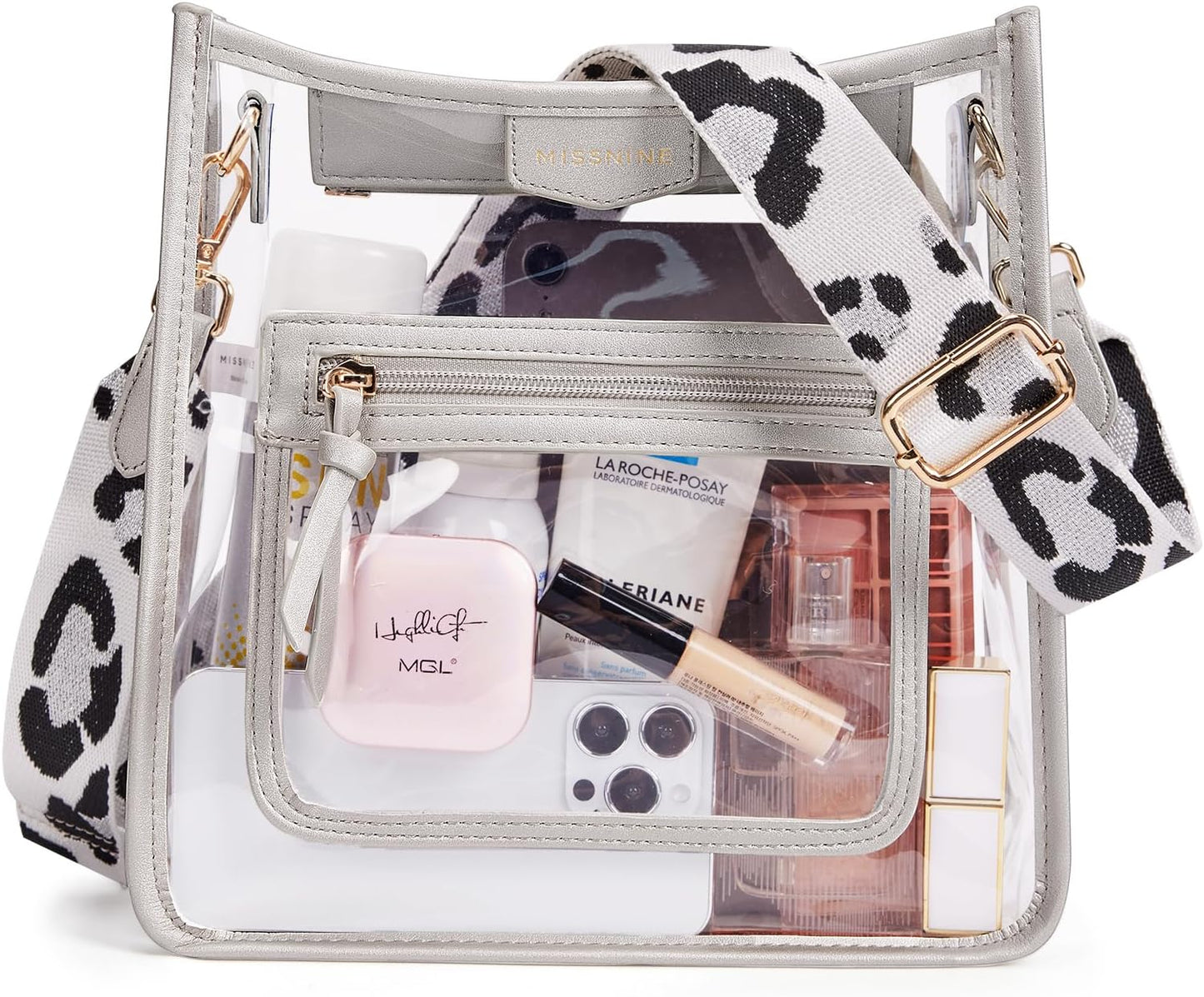 Missnine Clear Crossbody Bags for Women Stadium Approved Clear Purse for Concert Transparent Plastic Bag with Guitar Strap