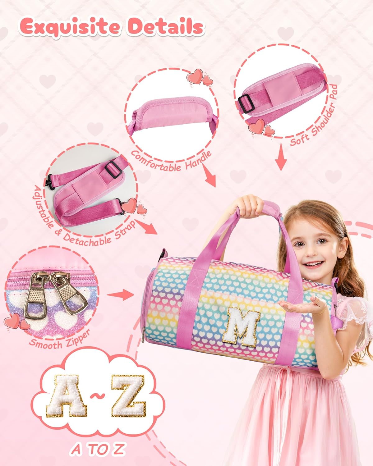 Gifts for Teens, Girls Travel Duffel Bag, Kids Initial Overnight Bags with Shoe Compartment, Personalized Weekender Bag with Makeup Pouch, Stocking Stuffers for Grandkids (Letter D)