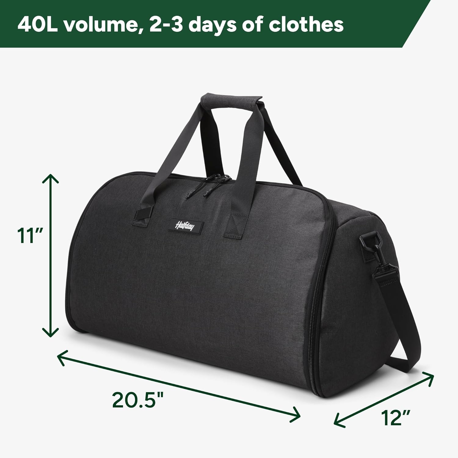 Halfday Convertible 2-in-1 Garment Duffel Weekender Bag 40L | Wrinkle-Free Travel, Hanging Suit