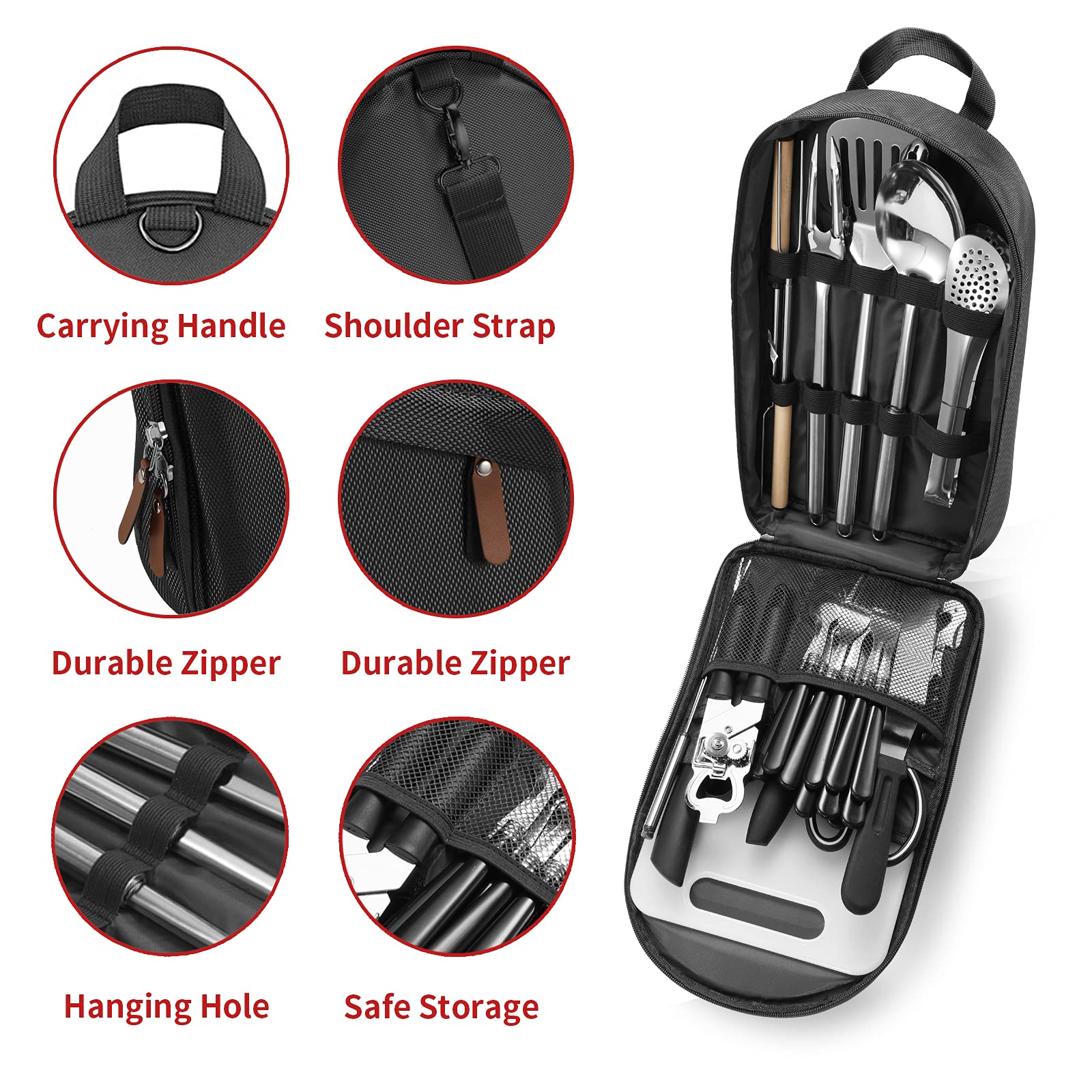 Portable Camping Kitchen Utensil Set-27 Piece Cookware Kit, Stainless Steel Outdoor Cooking and