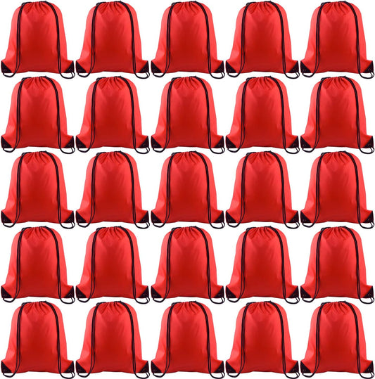 KUUQA 25Pcs Red Drawstring Backpack Bags, Gym Sport Traveling Backpack, Red